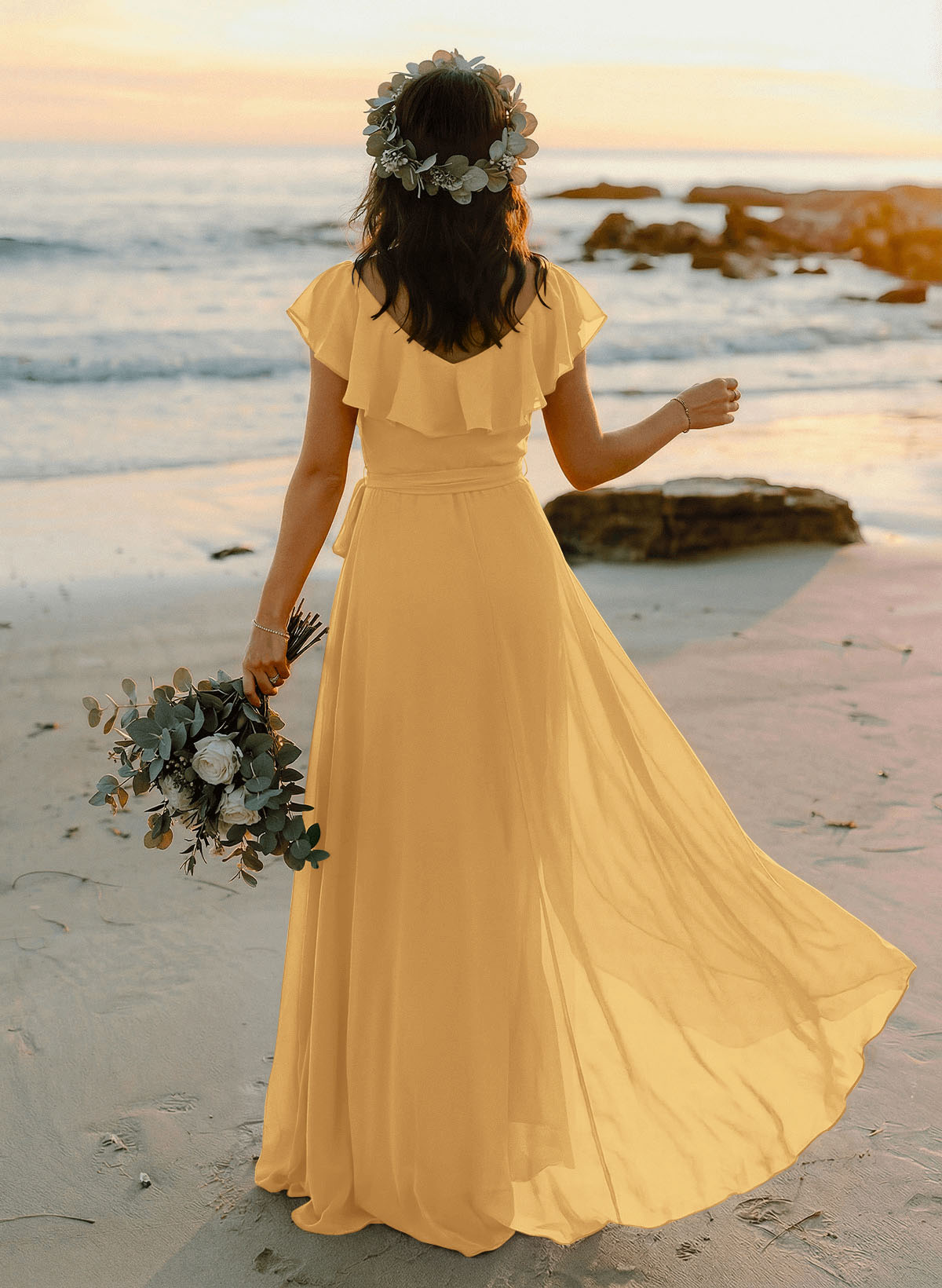 A-Line V-Neck Sleeveless Chiffon Asymmetrical Bridesmaid Dresses With Bow(s), product image 104