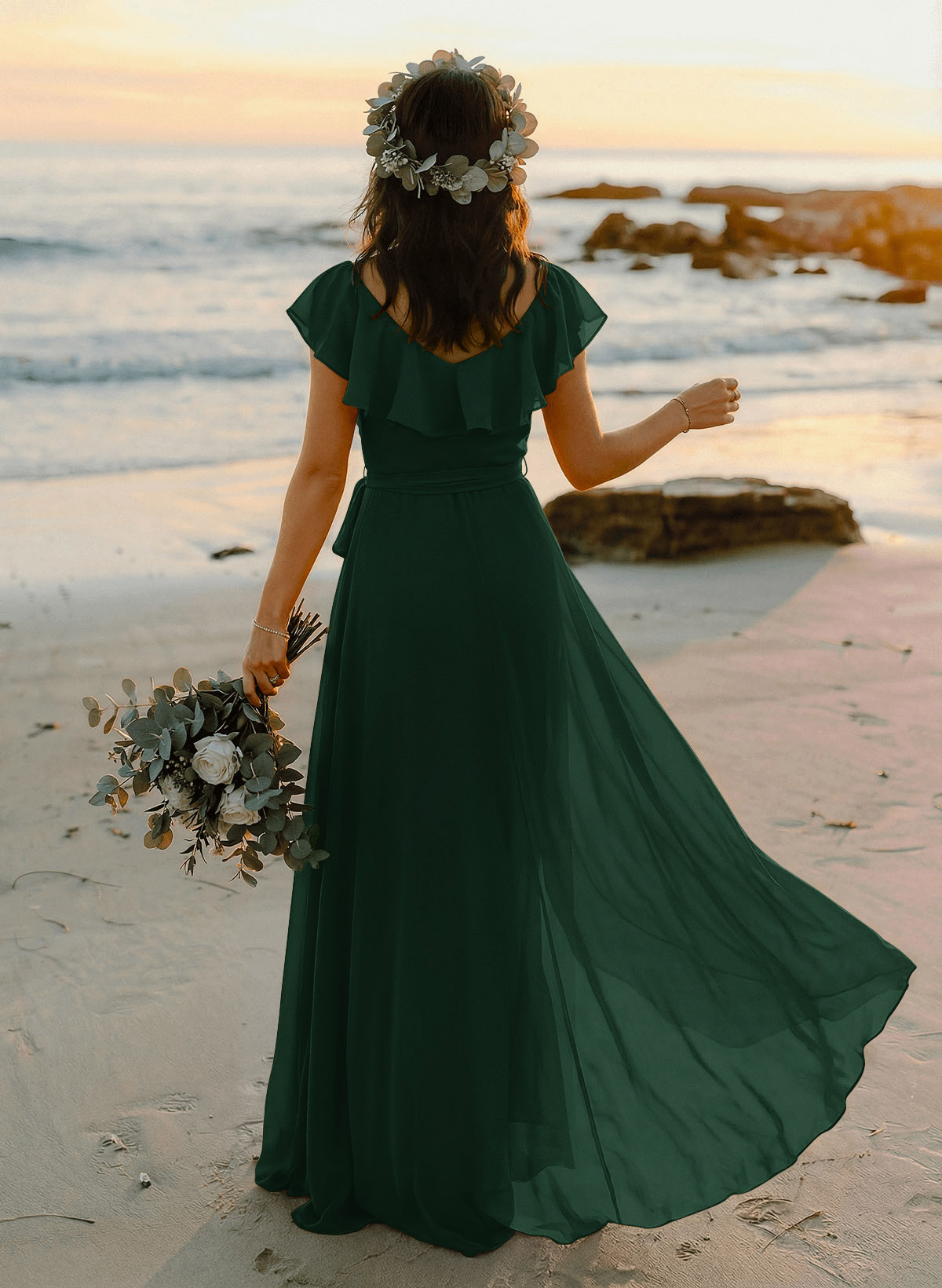A-Line V-Neck Sleeveless Chiffon Asymmetrical Bridesmaid Dresses With Bow(s), product image 84