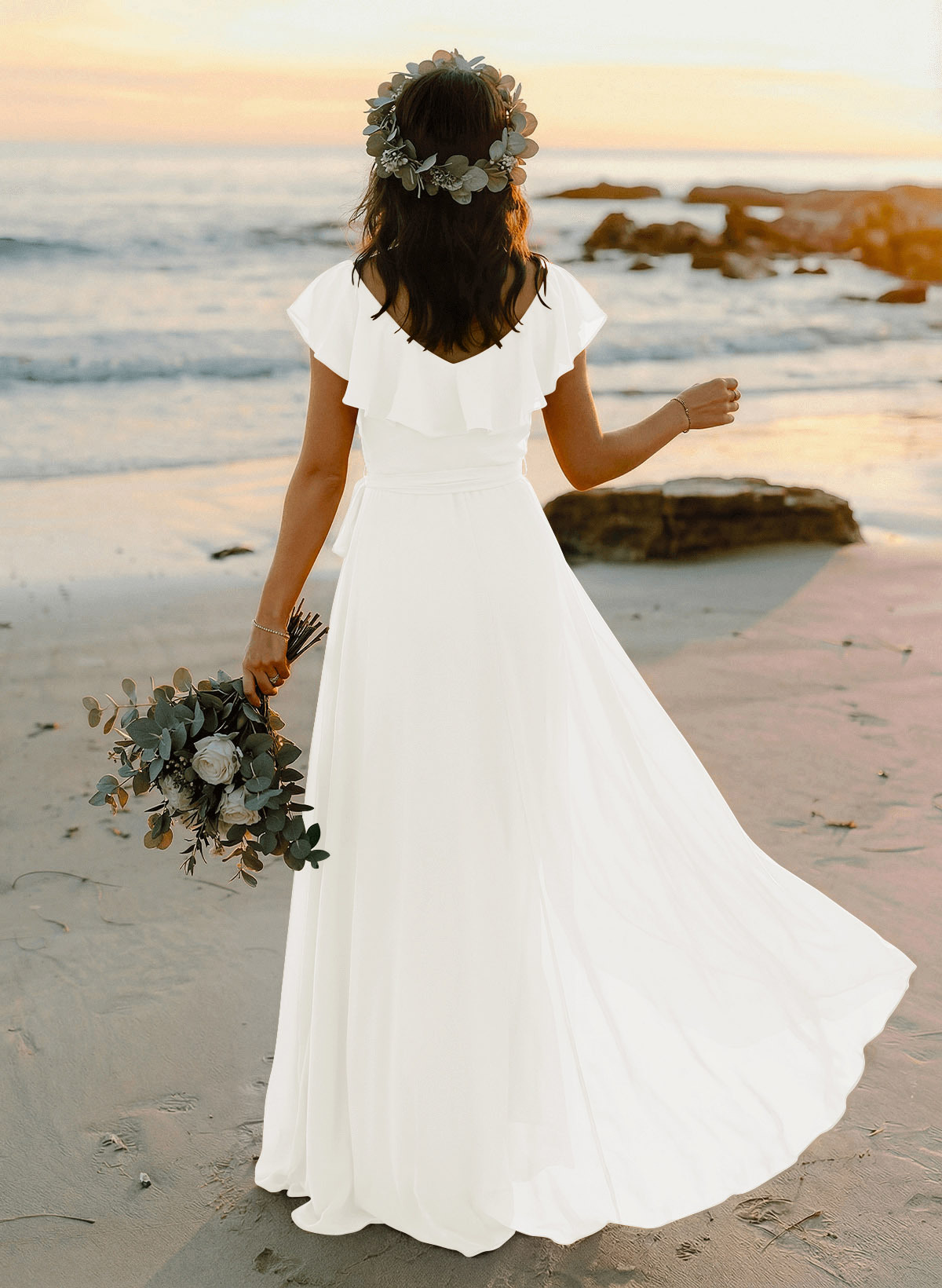 A-Line V-Neck Sleeveless Chiffon Asymmetrical Bridesmaid Dresses With Bow(s), product image 112