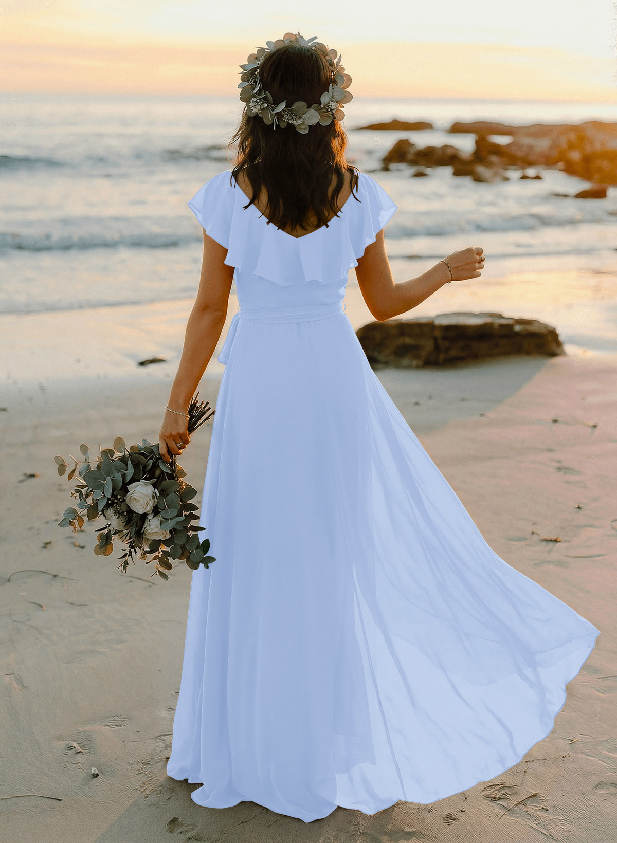 A-Line V-Neck Sleeveless Chiffon Asymmetrical Bridesmaid Dresses With Bow(s), product image 66