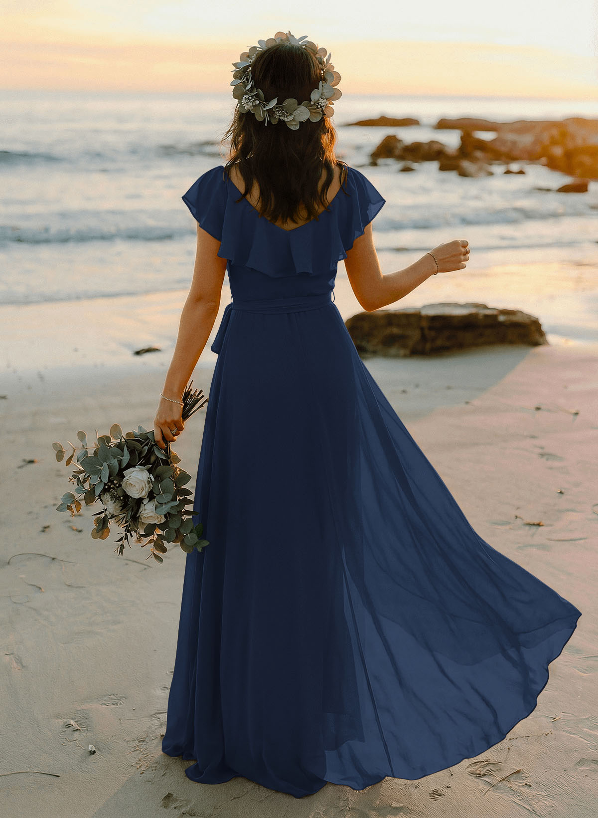 A-Line V-Neck Sleeveless Chiffon Asymmetrical Bridesmaid Dresses With Bow(s), product image 6