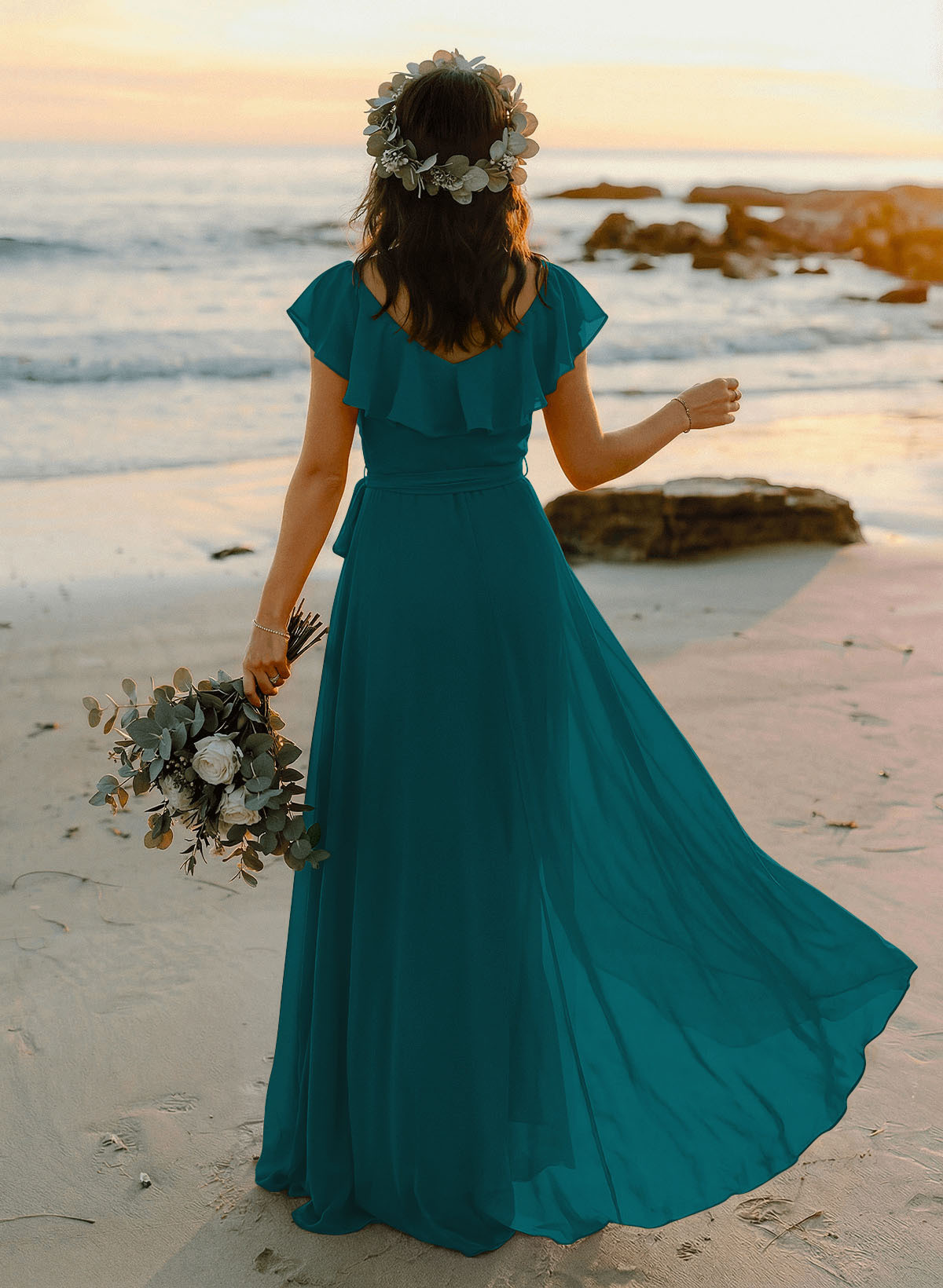 A-Line V-Neck Sleeveless Chiffon Asymmetrical Bridesmaid Dresses With Bow(s), product image 86