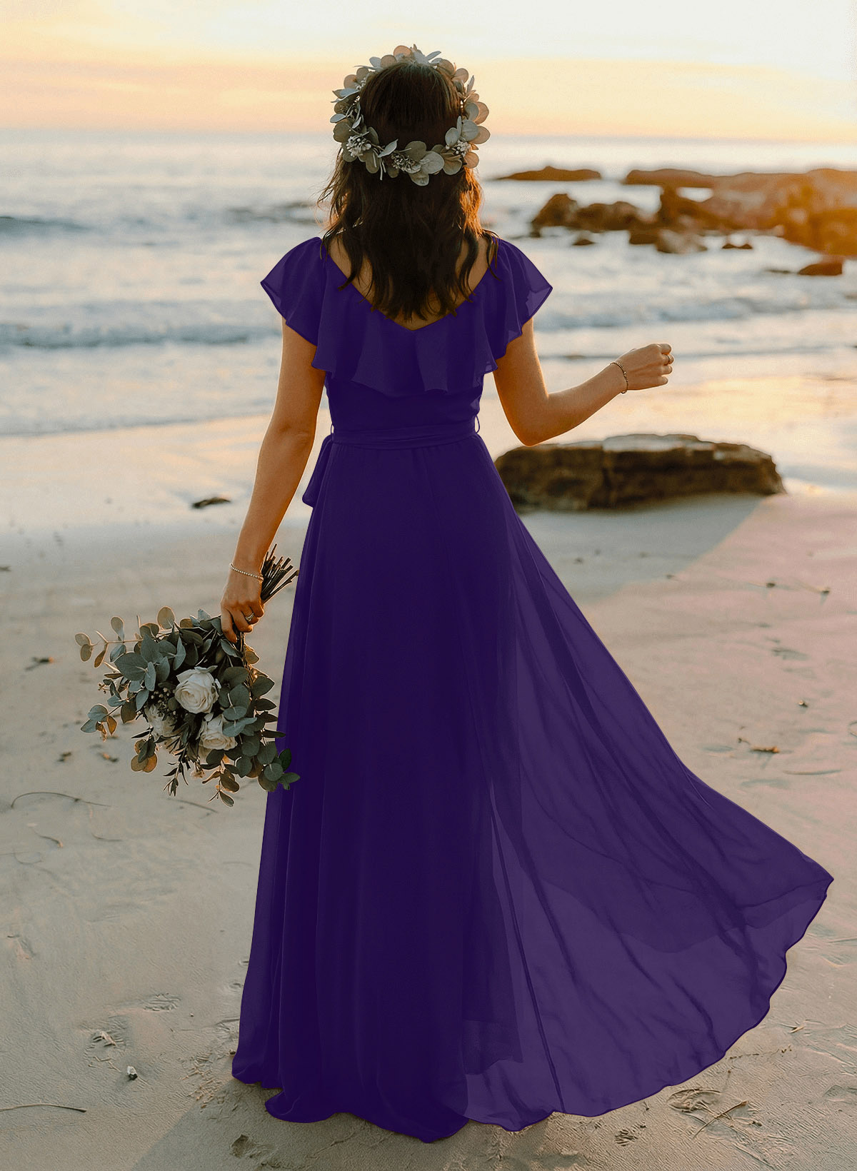 A-Line V-Neck Sleeveless Chiffon Asymmetrical Bridesmaid Dresses With Bow(s), product image 80