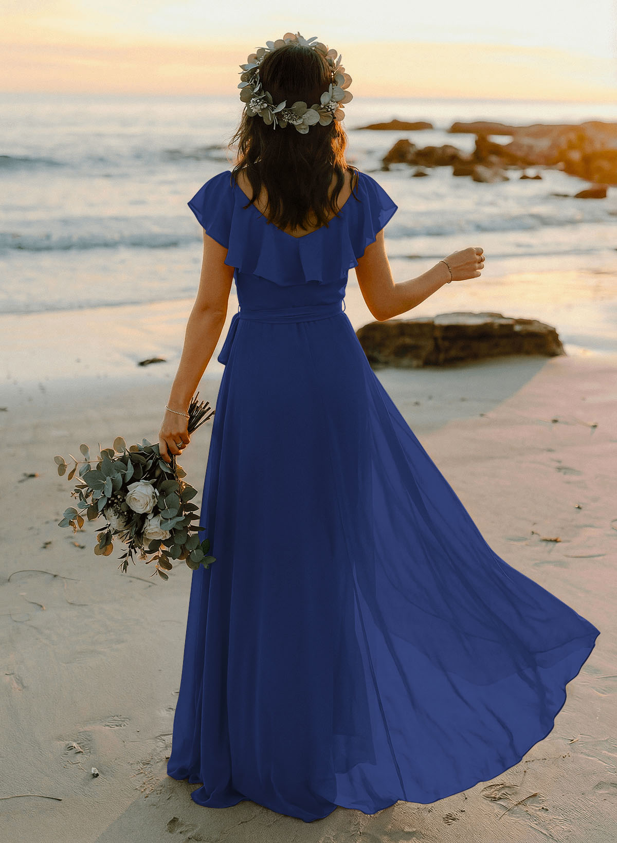 A-Line V-Neck Sleeveless Chiffon Asymmetrical Bridesmaid Dresses With Bow(s), product image 16