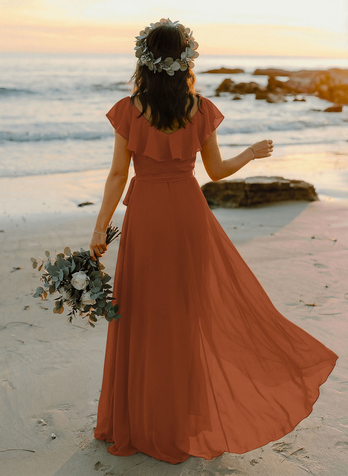 A-Line V-Neck Sleeveless Chiffon Asymmetrical Bridesmaid Dresses With Bow(s), product image 136