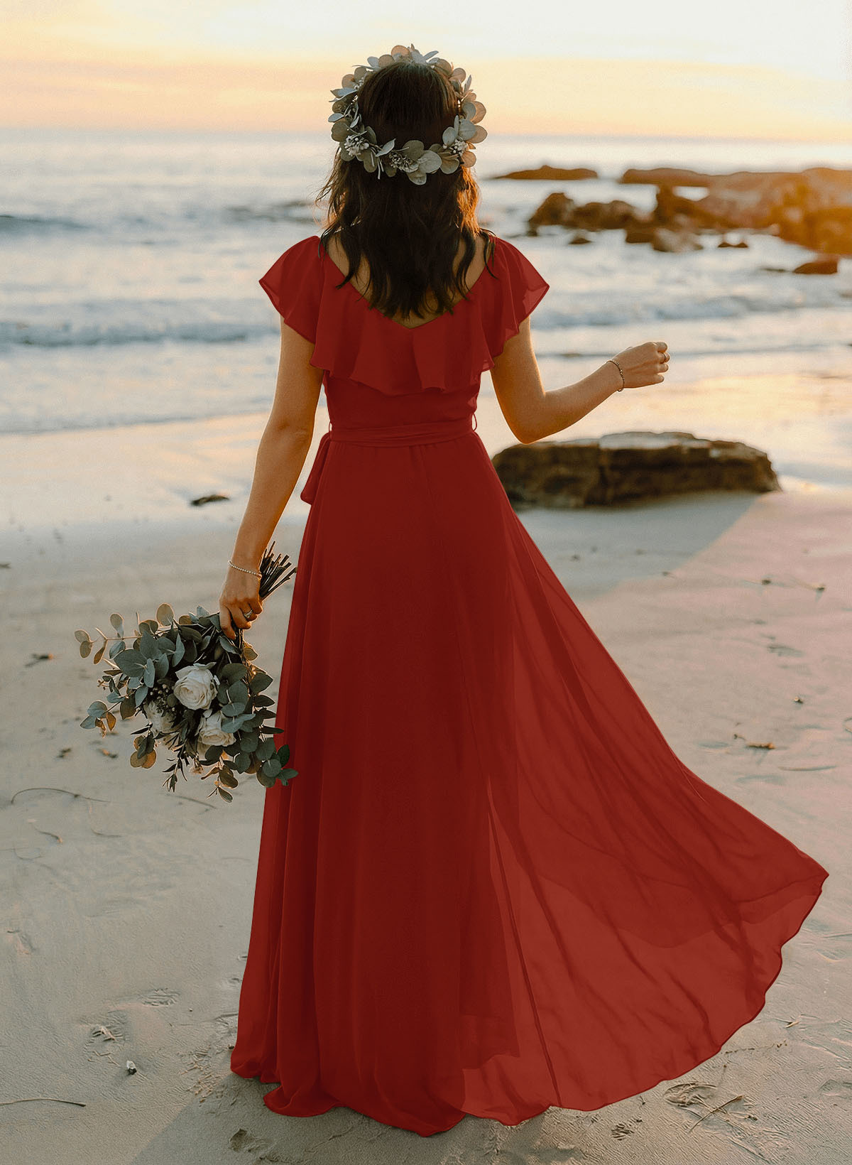 A-Line V-Neck Sleeveless Chiffon Asymmetrical Bridesmaid Dresses With Bow(s), product image 38
