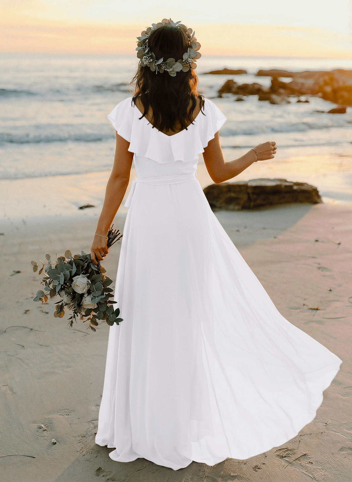 A-Line V-Neck Sleeveless Chiffon Asymmetrical Bridesmaid Dresses With Bow(s), product image 114