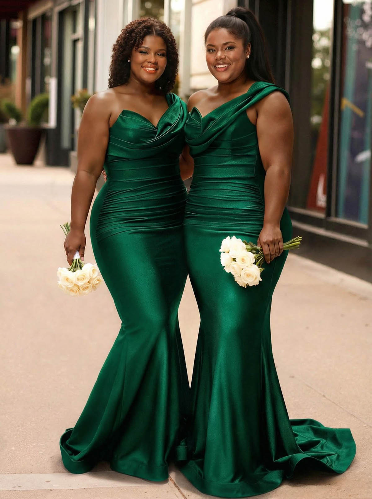 Trumpet/Mermaid One-Shoulder Sleeveless Sweep Train Stretch Satin Knit Bridesmaid Dresses, product image 28