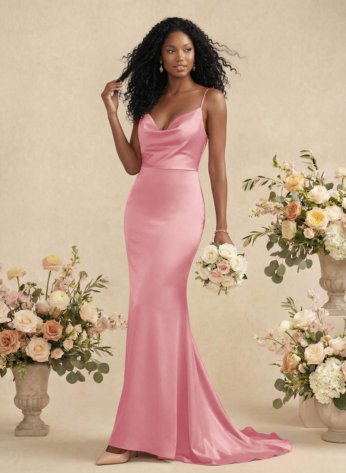 Cowl Neck Trumpet/Mermaid Back Hole Bridesmaid Dresses, image 9