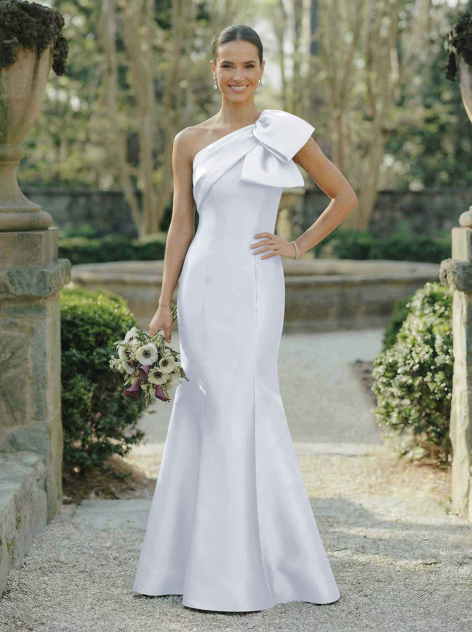 Trumpet/Mermaid One-Shoulder Sleeveless Satin Bridesmaid Dresses With Bow(s), product image 127
