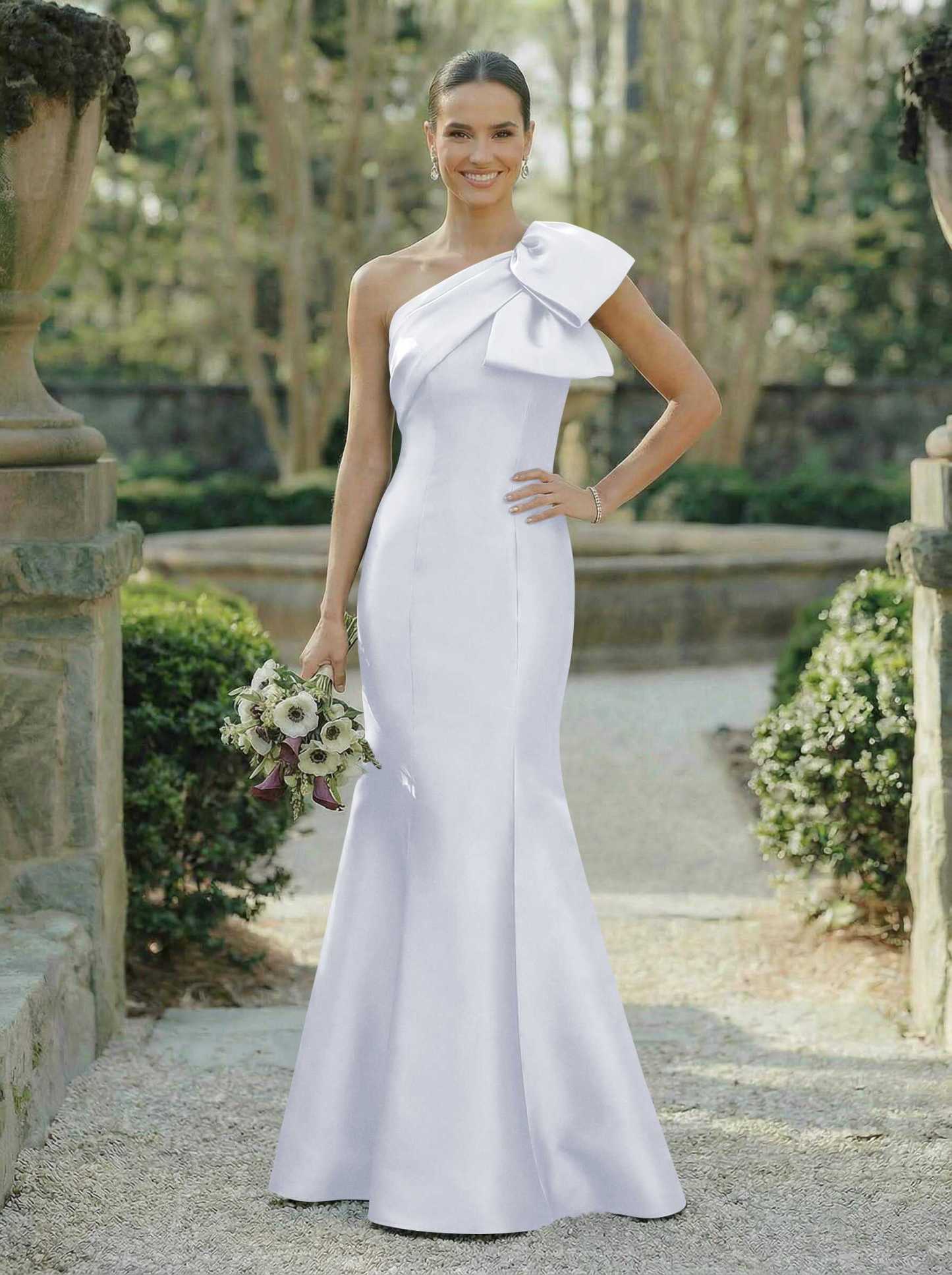 Trumpet/Mermaid One-Shoulder Sleeveless Satin Bridesmaid Dresses With Bow(s), product image 127