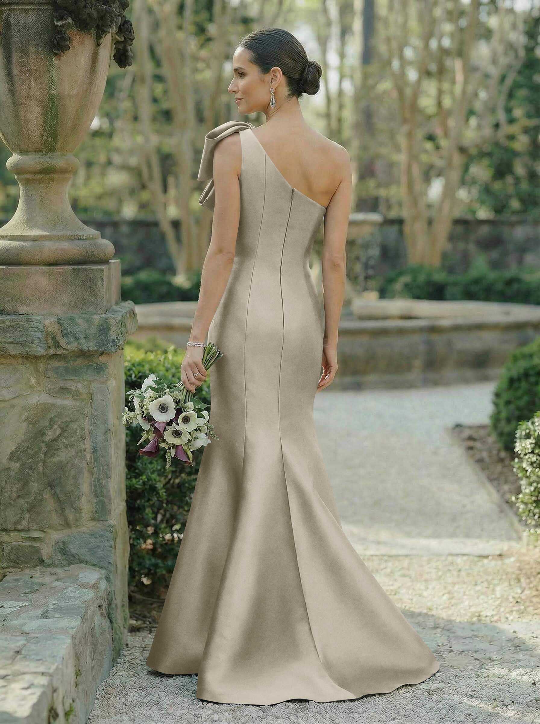 Trumpet/Mermaid One-Shoulder Sleeveless Satin Bridesmaid Dresses With Bow(s), product image 110