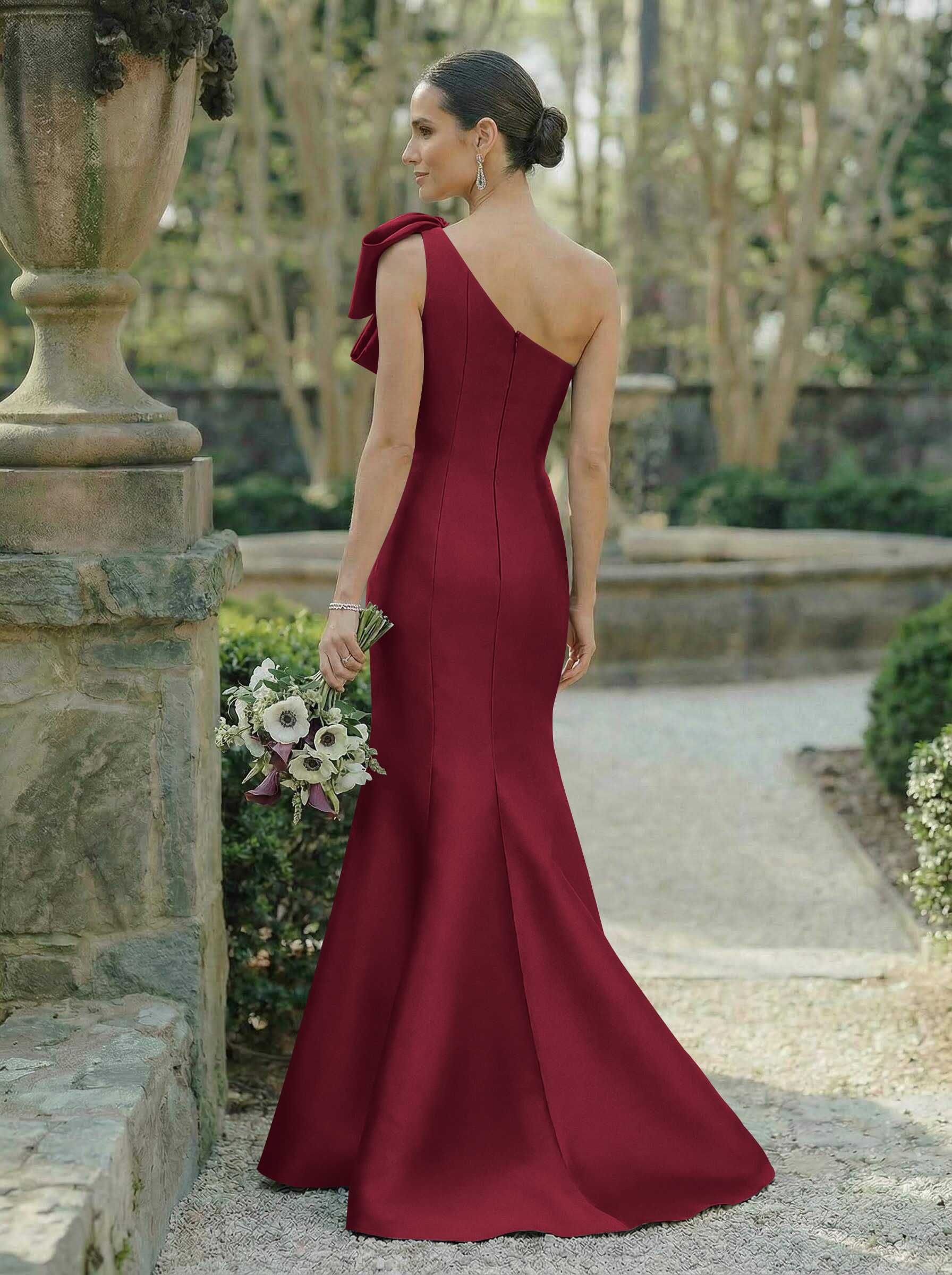 Trumpet/Mermaid One-Shoulder Sleeveless Satin Bridesmaid Dresses With Bow(s), product image 50