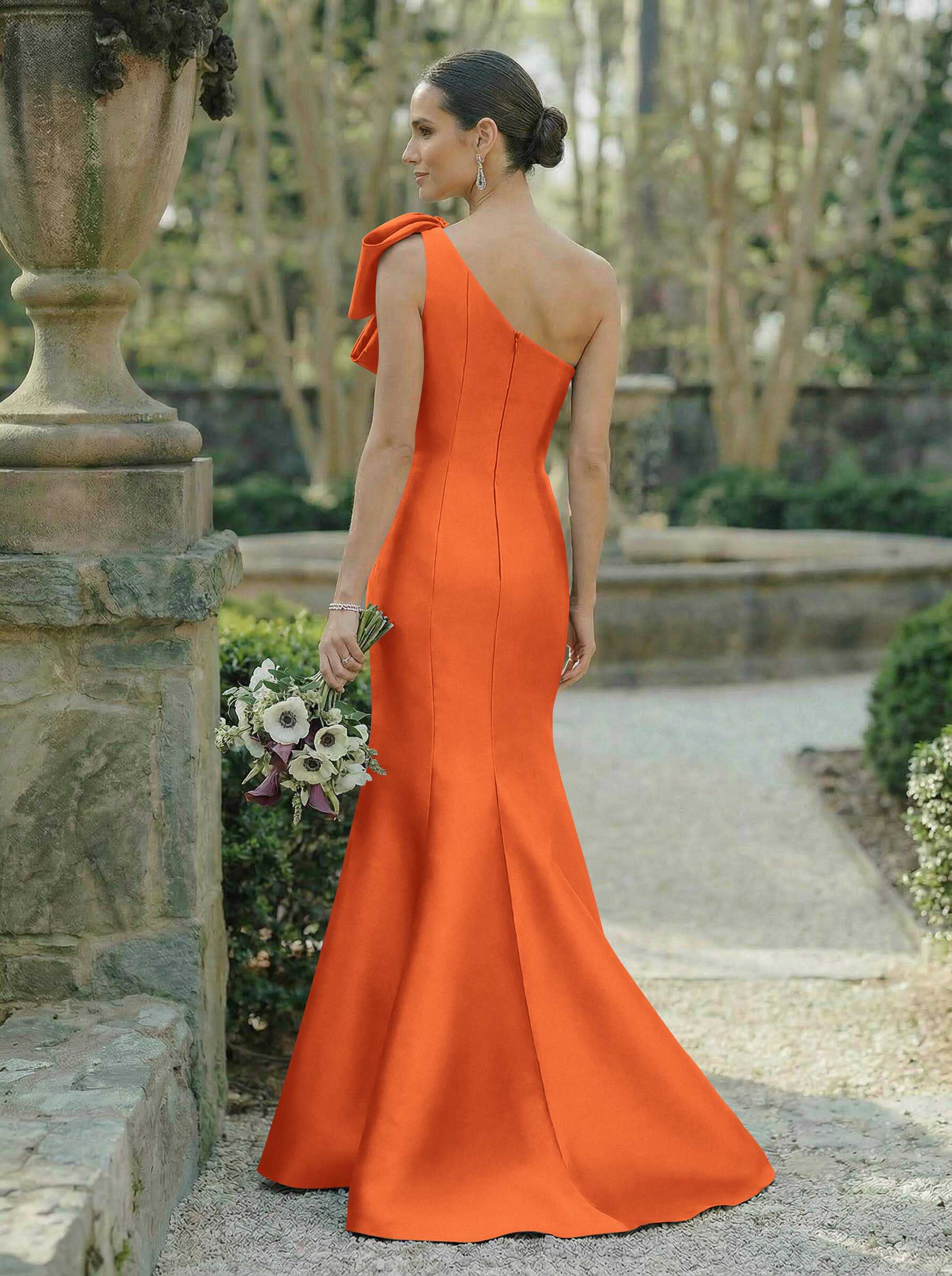 Trumpet/Mermaid One-Shoulder Sleeveless Satin Bridesmaid Dresses With Bow(s), product image 120