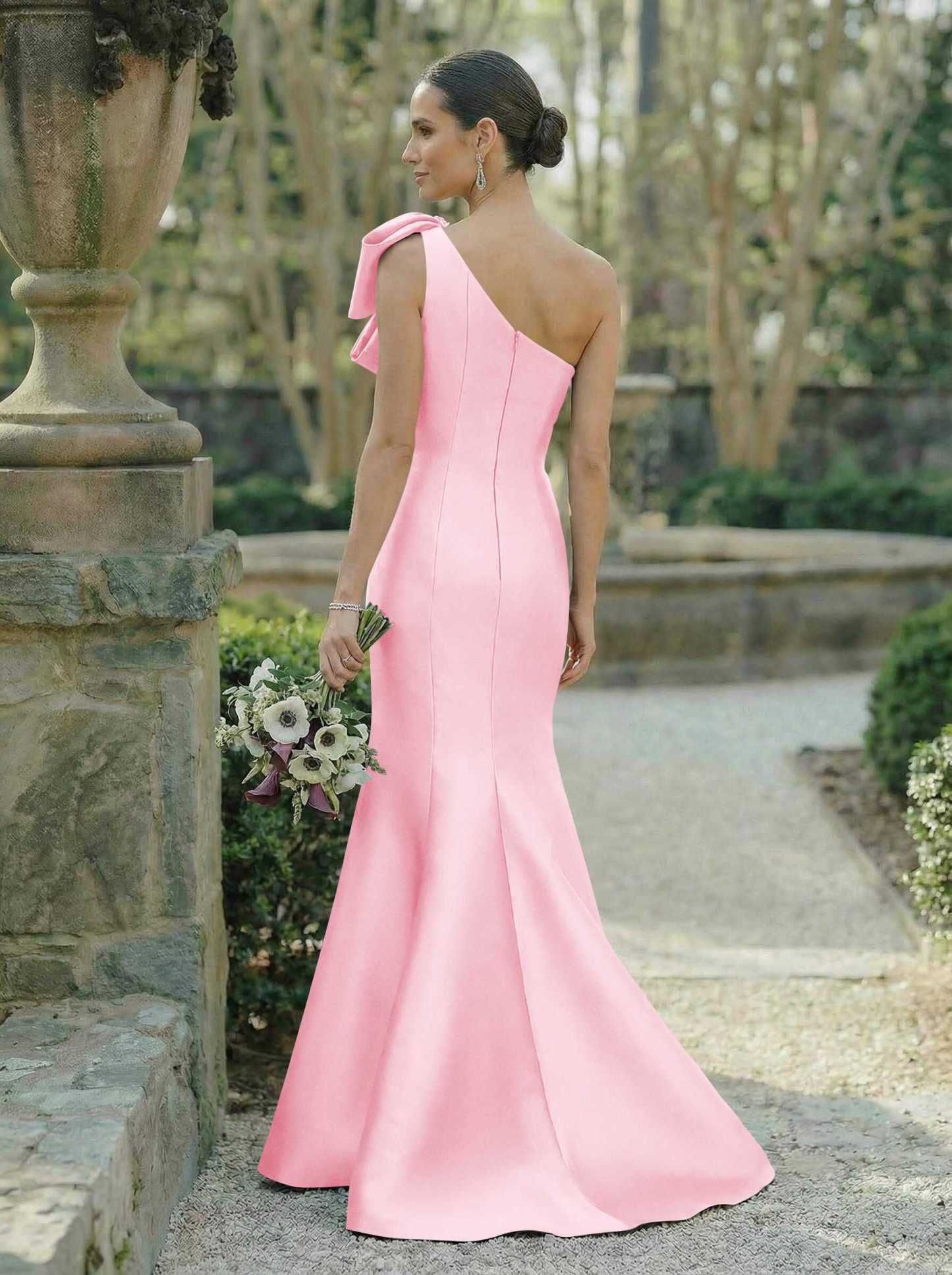 Trumpet/Mermaid One-Shoulder Sleeveless Satin Bridesmaid Dresses With Bow(s), product image 46