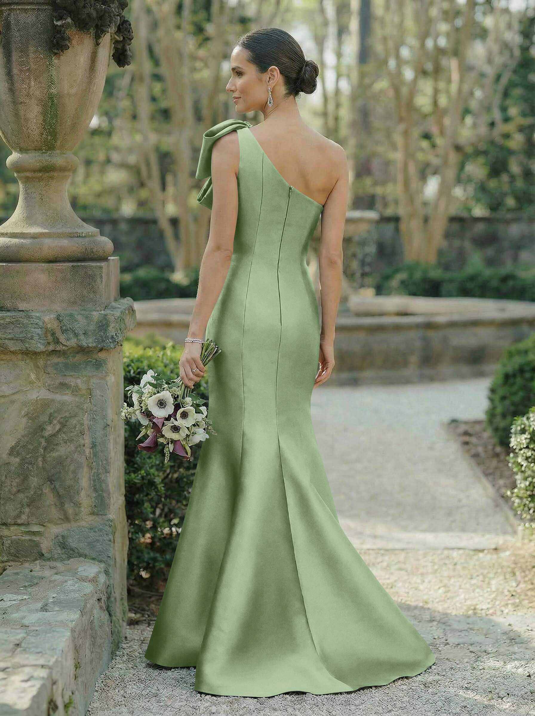 Trumpet/Mermaid One-Shoulder Sleeveless Satin Bridesmaid Dresses With Bow(s), product image 90