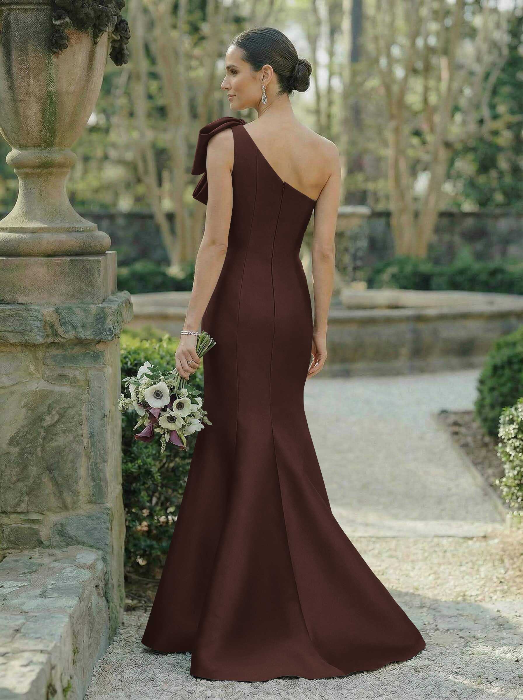 Trumpet/Mermaid One-Shoulder Sleeveless Satin Bridesmaid Dresses With Bow(s), product image 124