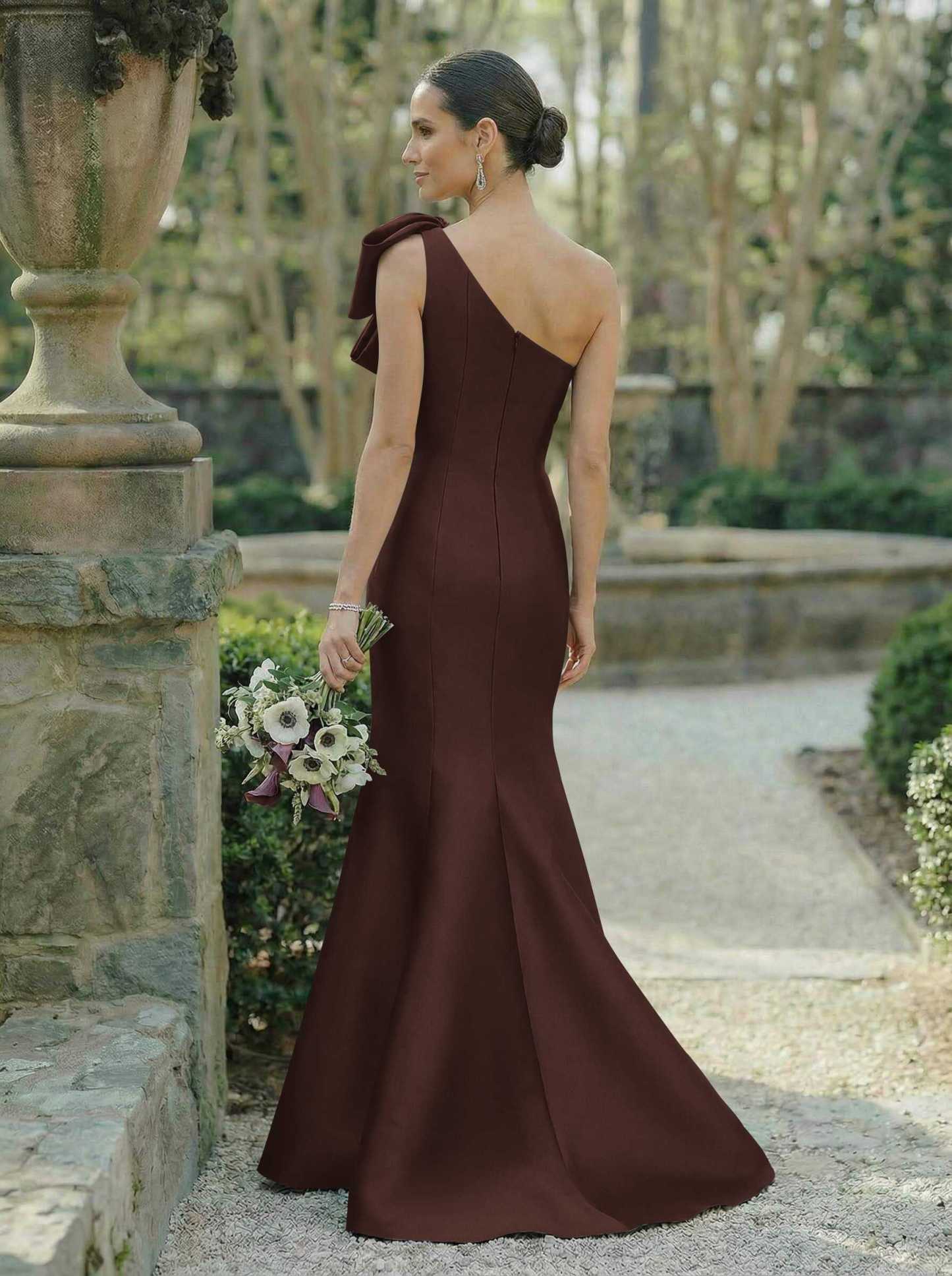 Trumpet/Mermaid One-Shoulder Sleeveless Satin Bridesmaid Dresses With Bow(s), product image 124