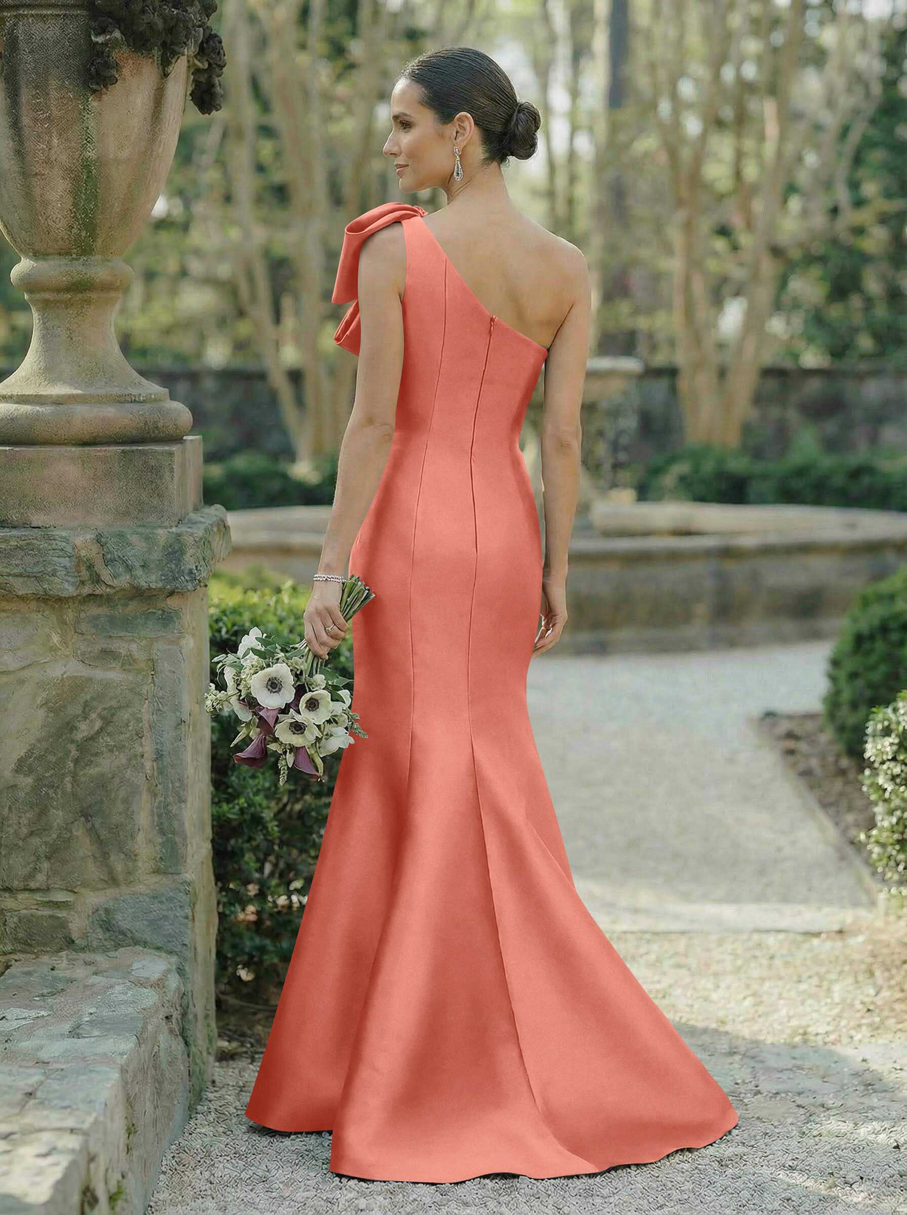 Trumpet/Mermaid One-Shoulder Sleeveless Satin Bridesmaid Dresses With Bow(s), product image 42