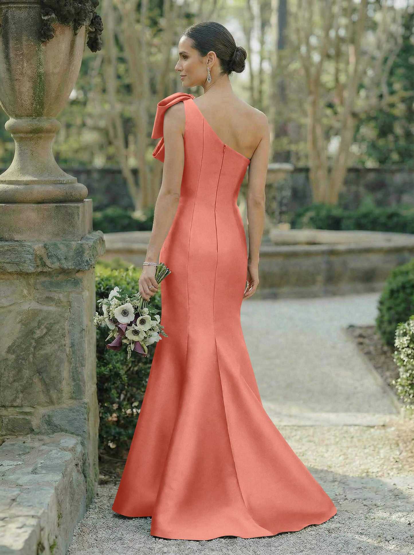 Trumpet/Mermaid One-Shoulder Sleeveless Satin Bridesmaid Dresses With Bow(s), product image 42