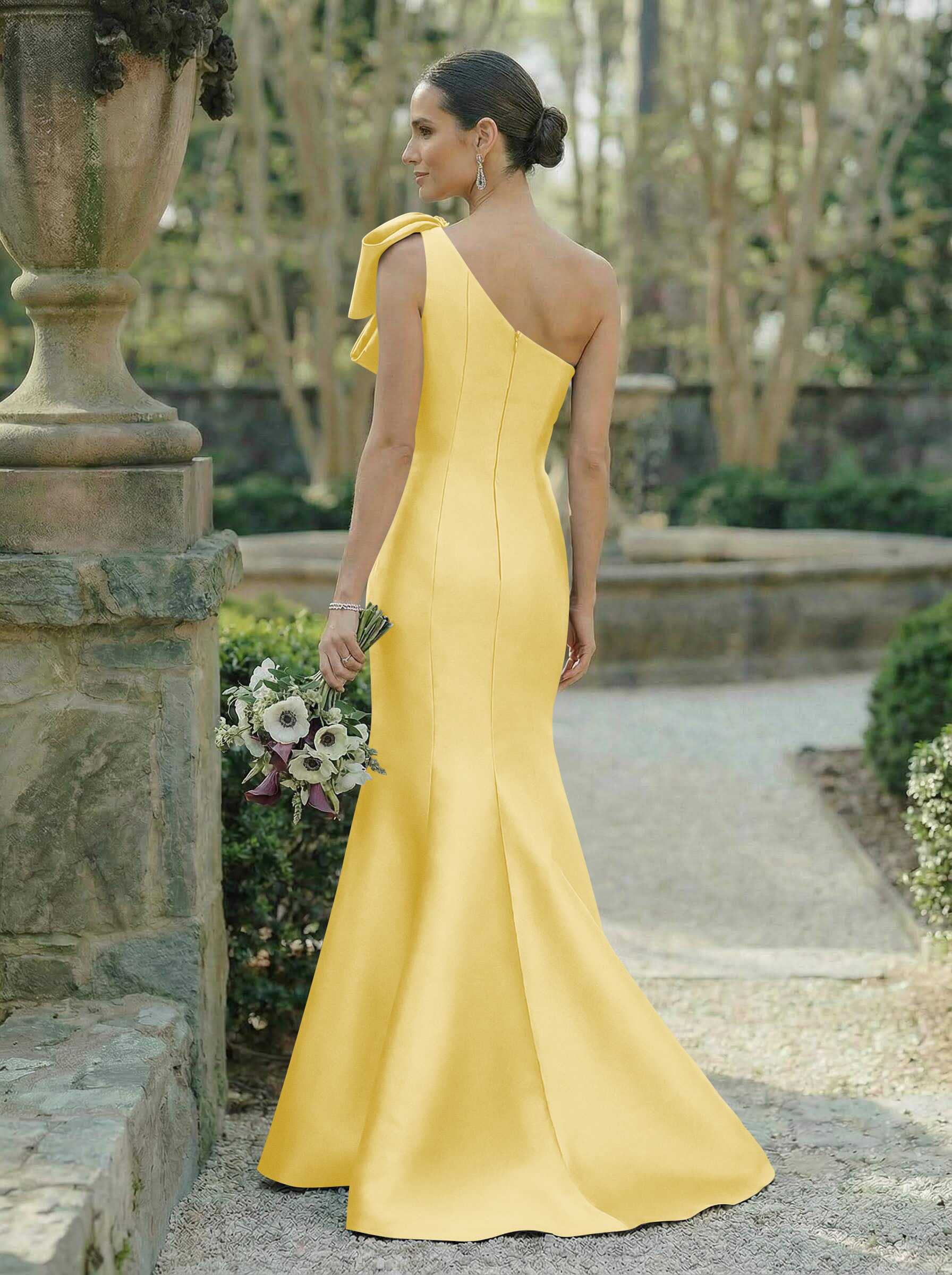 Trumpet/Mermaid One-Shoulder Sleeveless Satin Bridesmaid Dresses With Bow(s), product image 112