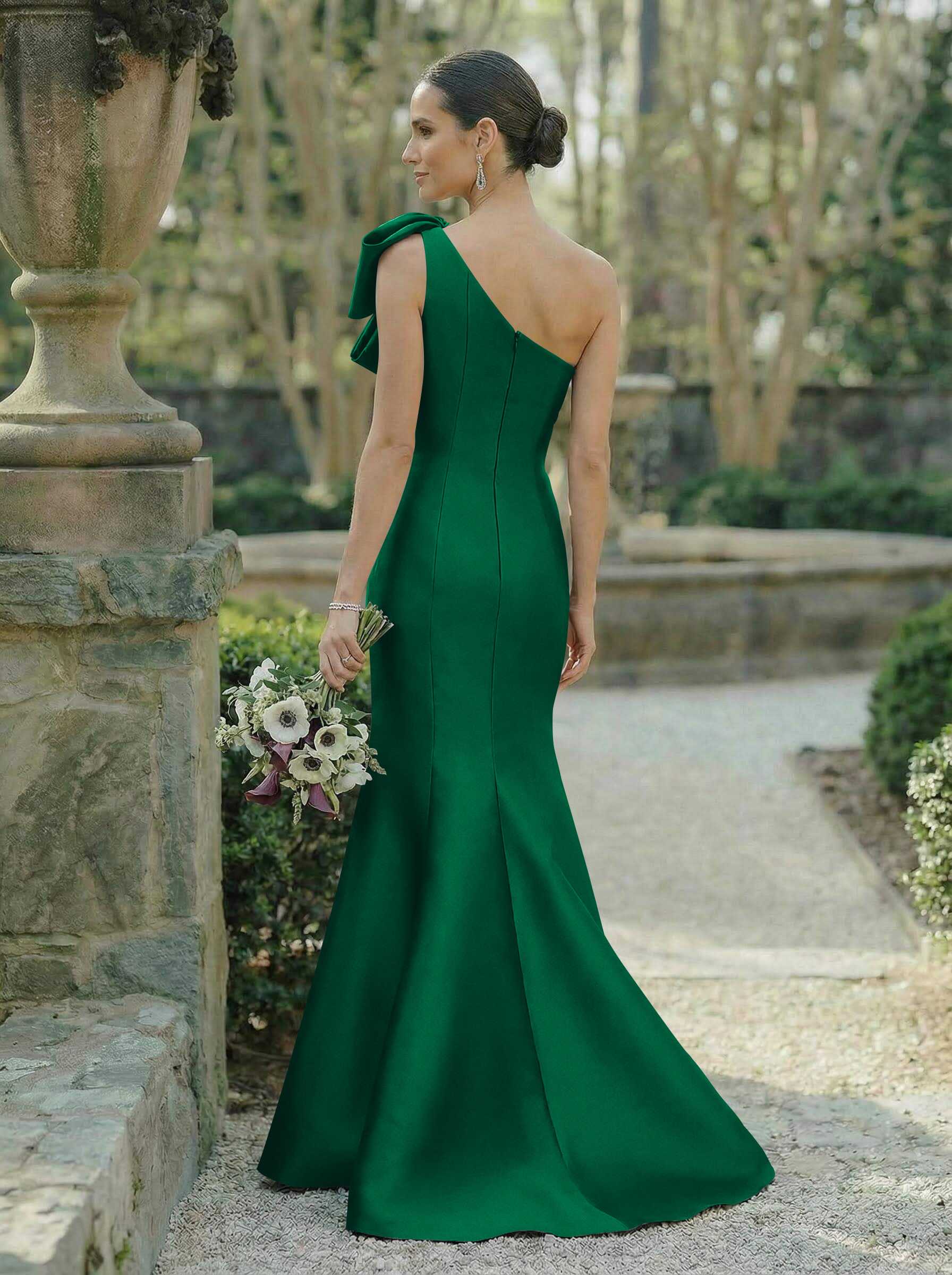 Trumpet/Mermaid One-Shoulder Sleeveless Satin Bridesmaid Dresses With Bow(s), product image 86