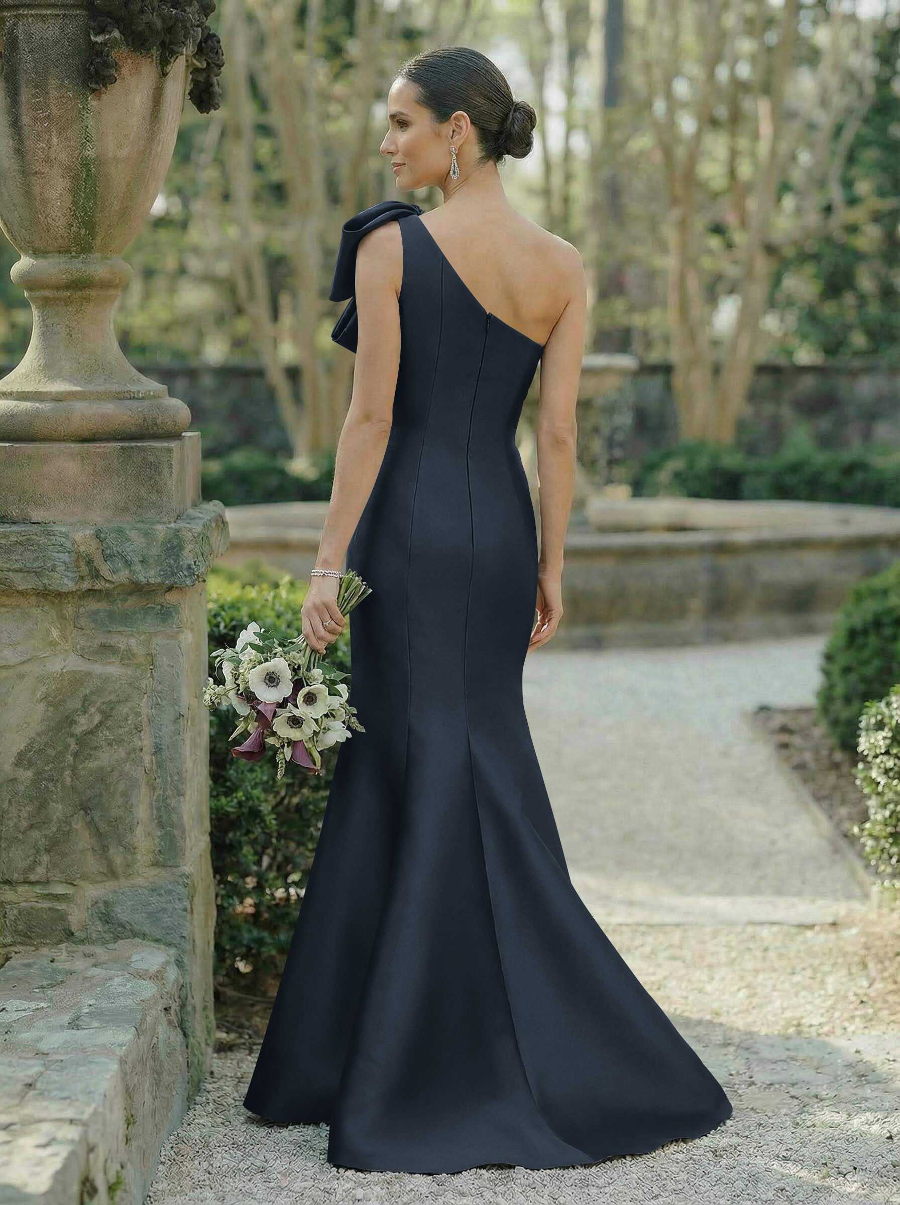 Trumpet/Mermaid One-Shoulder Sleeveless Satin Bridesmaid Dresses With Bow(s), product image 8