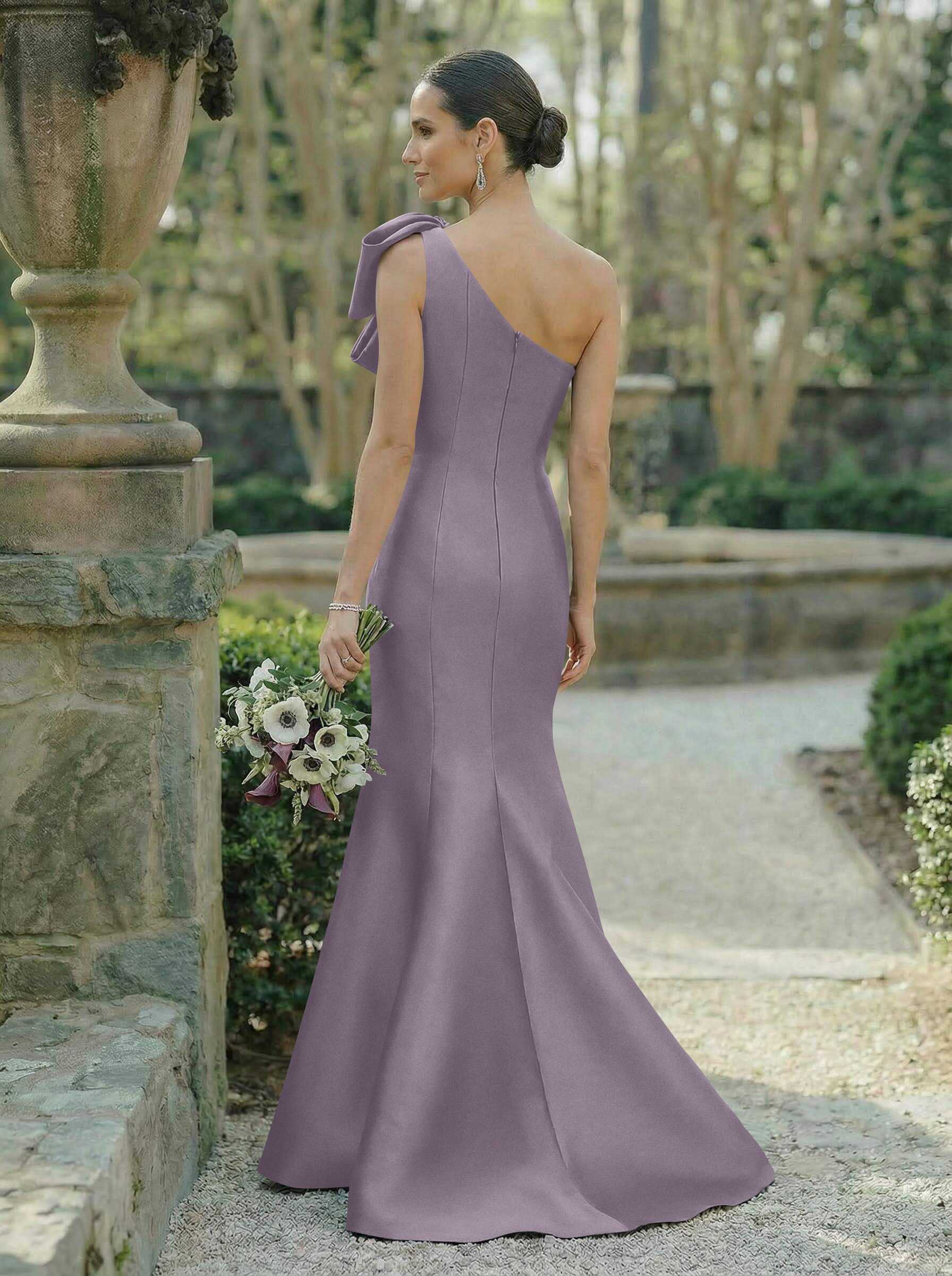Trumpet/Mermaid One-Shoulder Sleeveless Satin Bridesmaid Dresses With Bow(s), product image 68