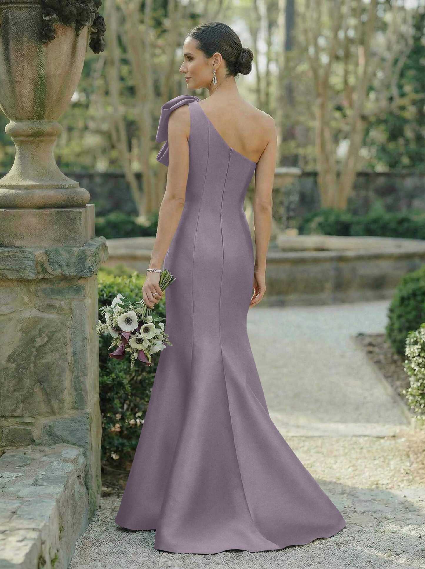 Trumpet/Mermaid One-Shoulder Sleeveless Satin Bridesmaid Dresses With Bow(s), product image 68