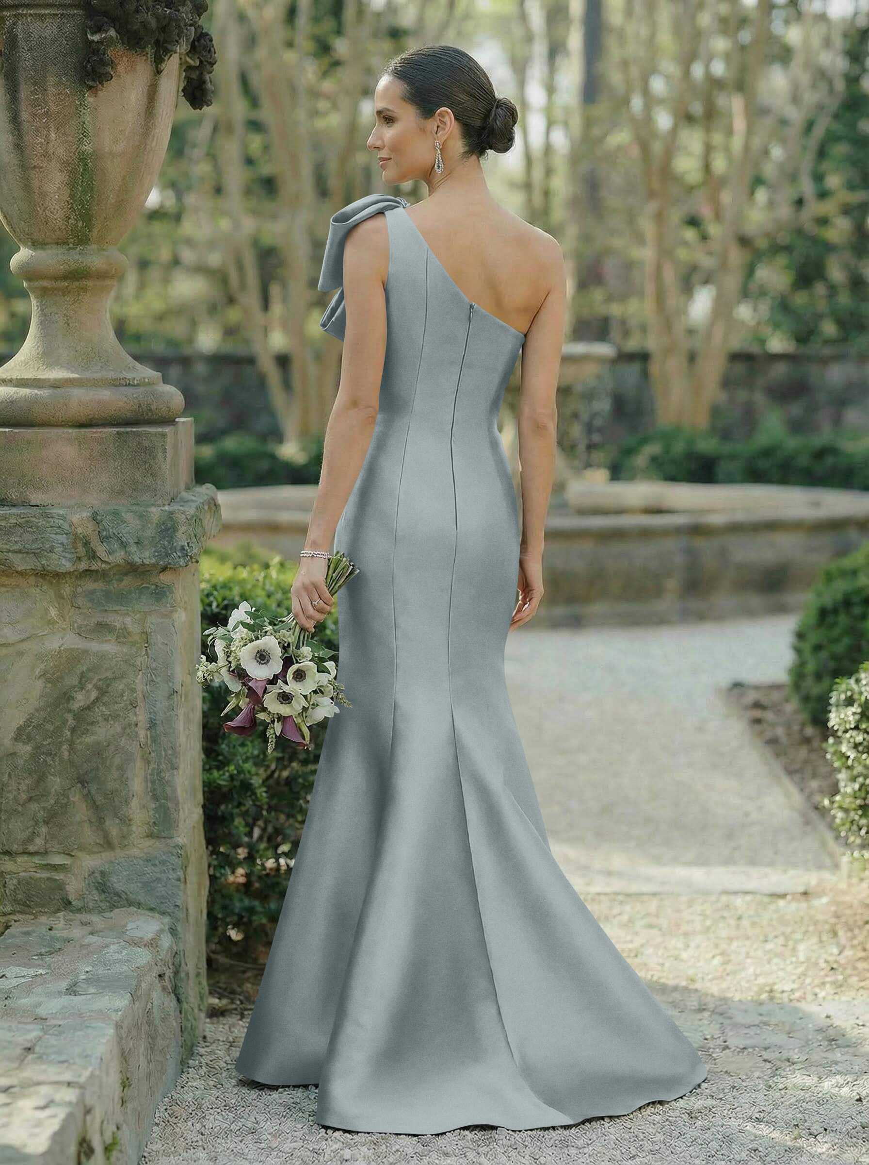 Trumpet/Mermaid One-Shoulder Sleeveless Satin Bridesmaid Dresses With Bow(s), product image 18