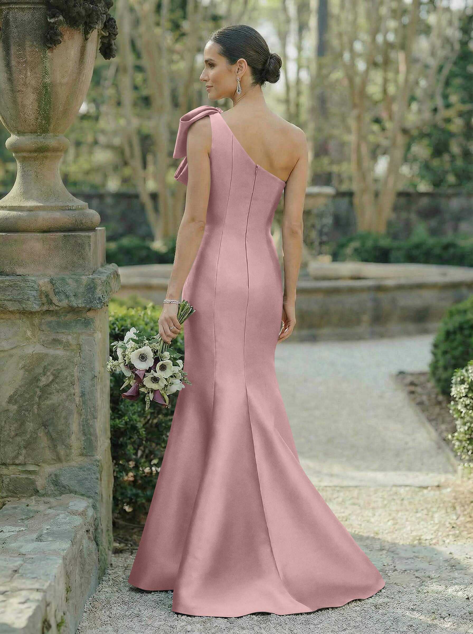 Trumpet/Mermaid One-Shoulder Sleeveless Satin Bridesmaid Dresses With Bow(s), product image 34