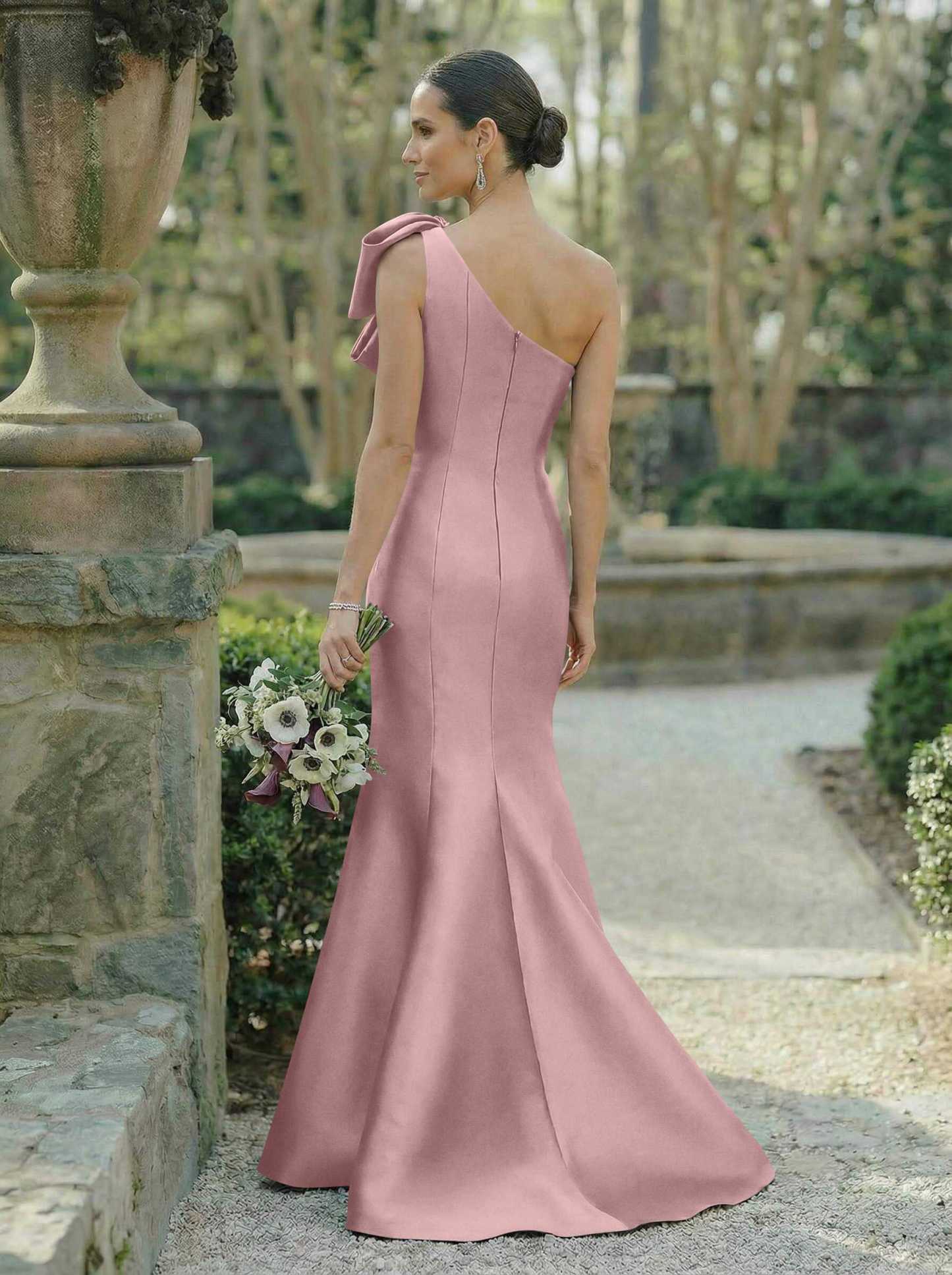 Trumpet/Mermaid One-Shoulder Sleeveless Satin Bridesmaid Dresses With Bow(s), product image 34