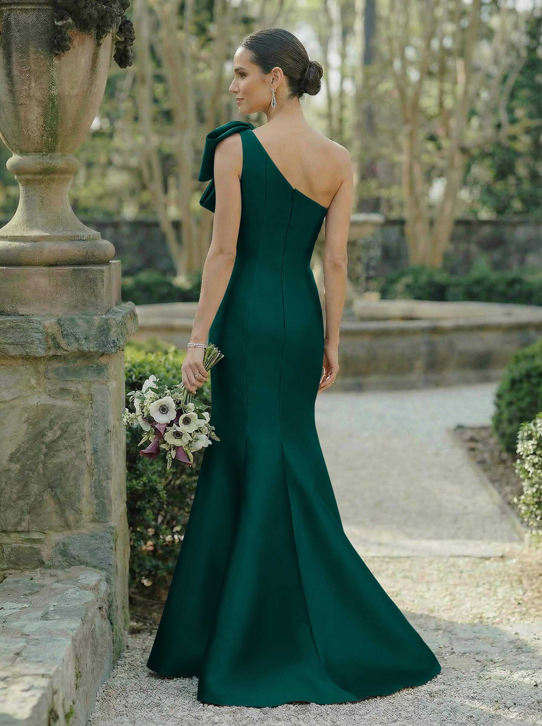 Trumpet/Mermaid One-Shoulder Sleeveless Satin Bridesmaid Dresses With Bow(s), product image 94