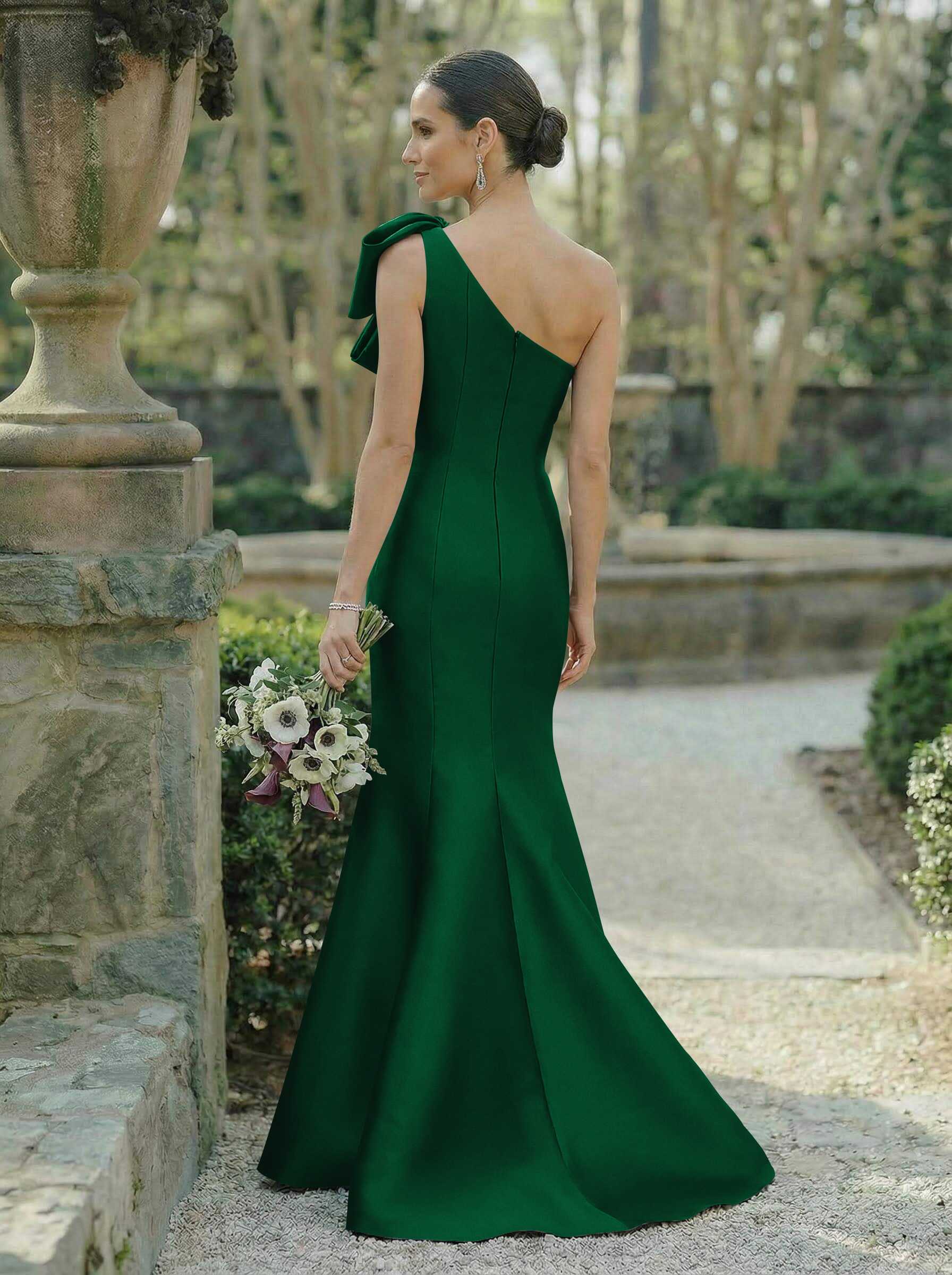 Trumpet/Mermaid One-Shoulder Sleeveless Satin Bridesmaid Dresses With Bow(s), product image 98