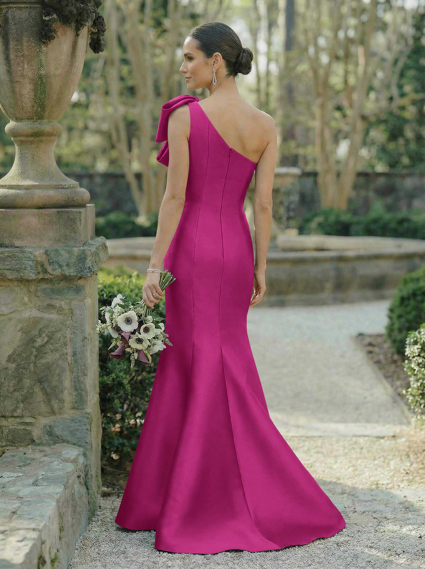 Trumpet/Mermaid One-Shoulder Sleeveless Satin Bridesmaid Dresses With Bow(s), product image 30