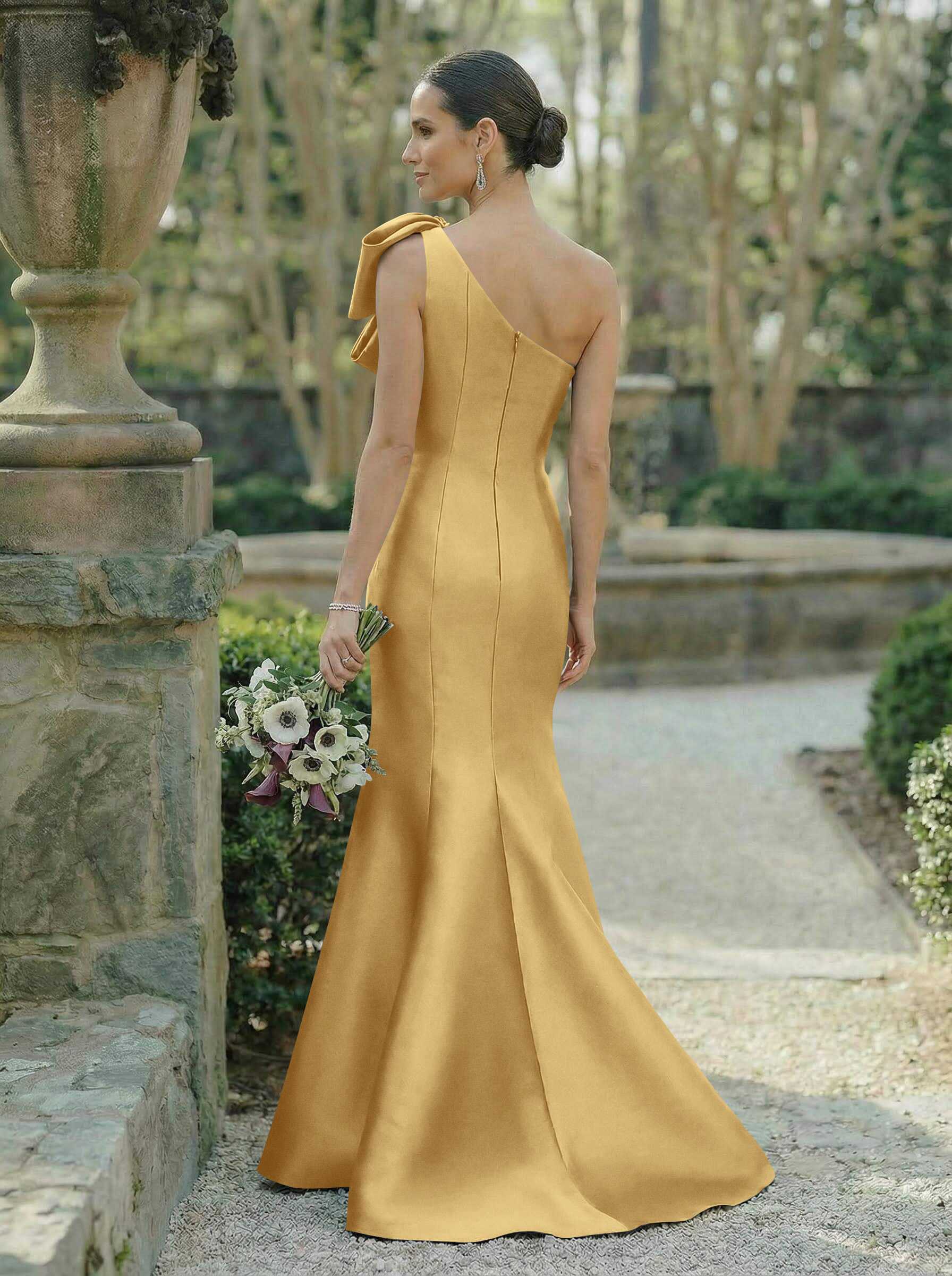 Trumpet/Mermaid One-Shoulder Sleeveless Satin Bridesmaid Dresses With Bow(s), product image 114