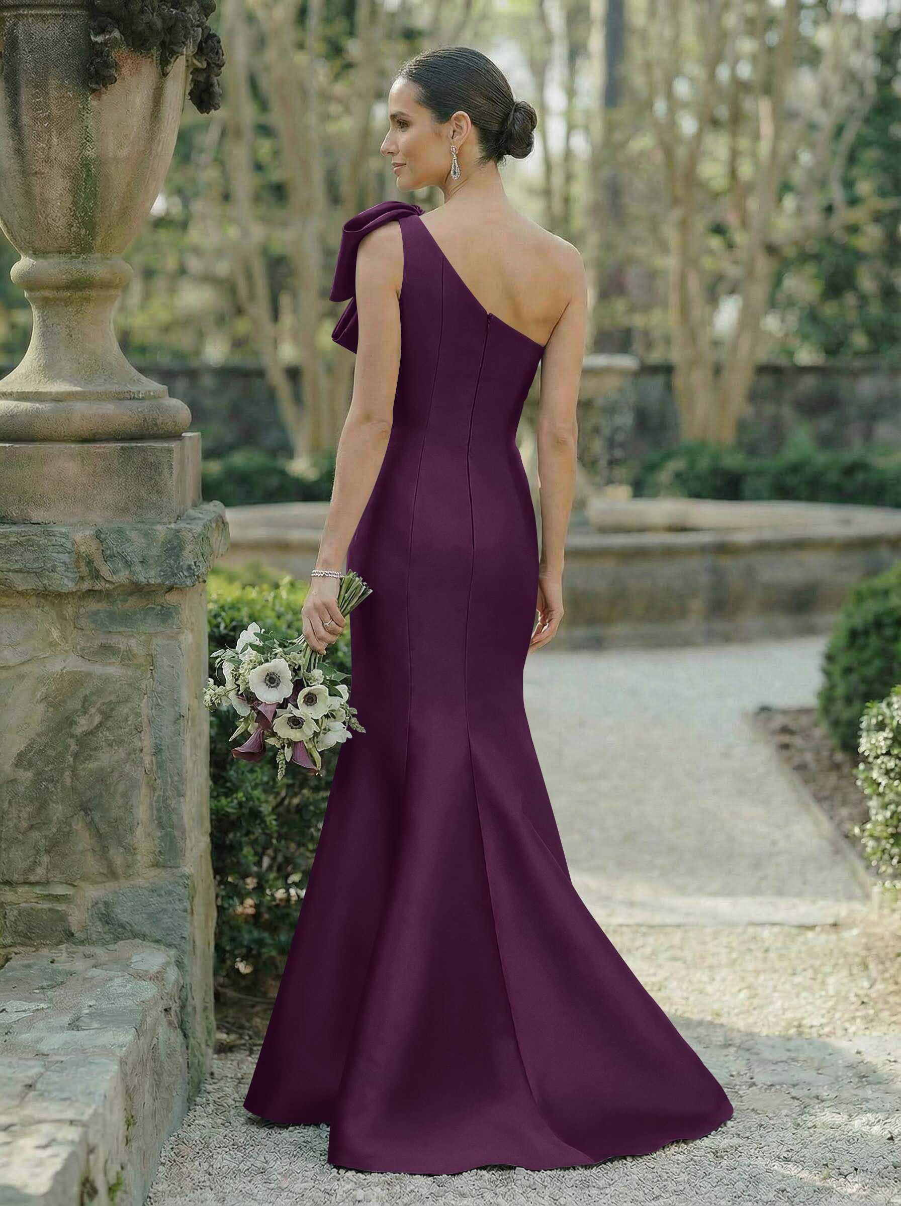 Trumpet/Mermaid One-Shoulder Sleeveless Satin Bridesmaid Dresses With Bow(s), product image 66