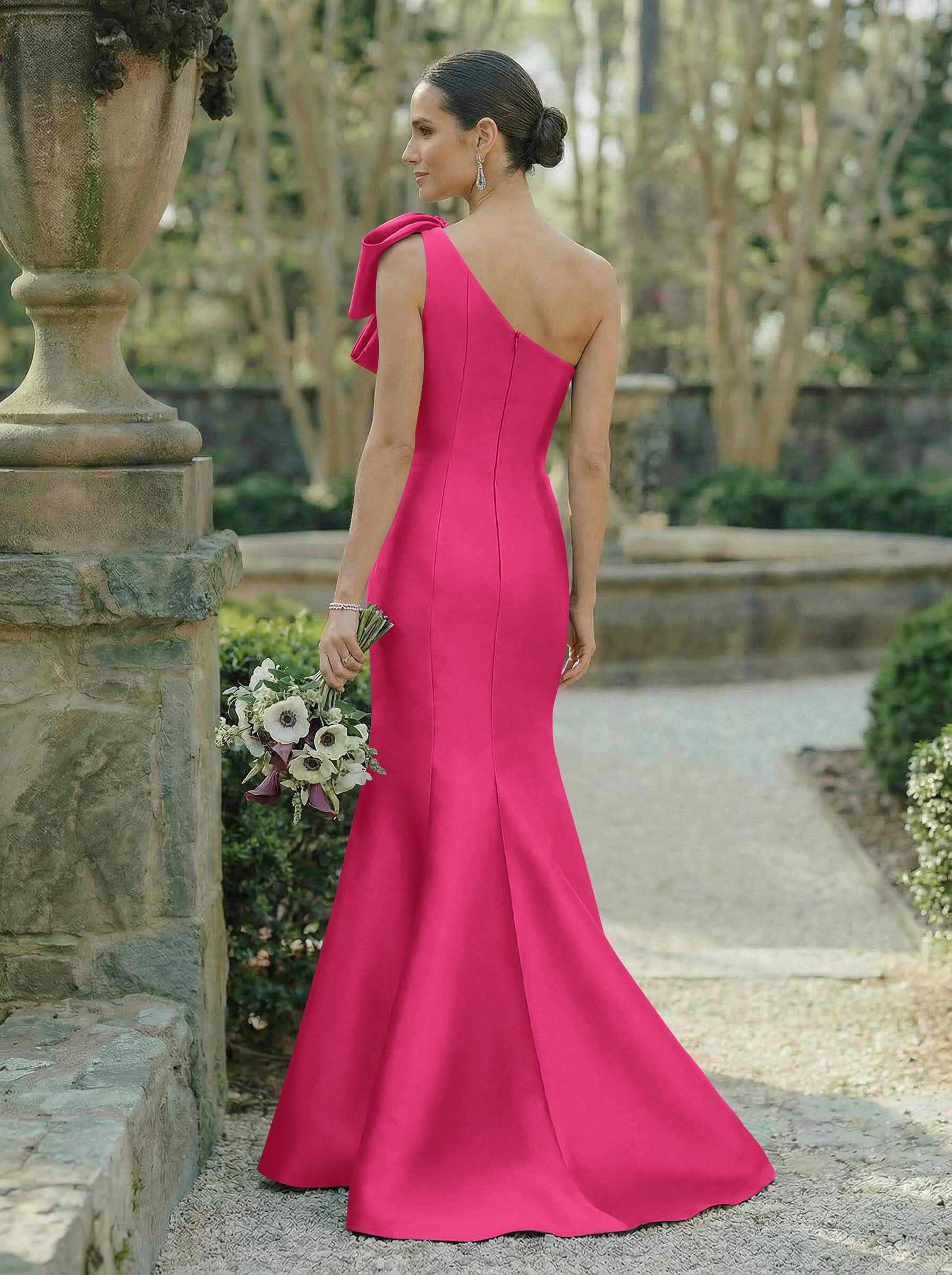 Trumpet/Mermaid One-Shoulder Sleeveless Satin Bridesmaid Dresses With Bow(s), product image 32