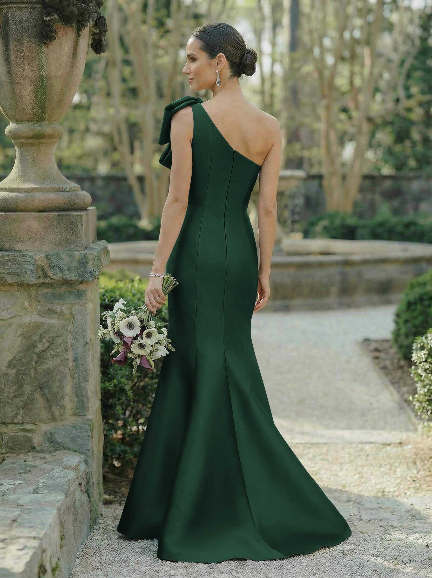 Trumpet/Mermaid One-Shoulder Sleeveless Satin Bridesmaid Dresses With Bow(s), product image 84