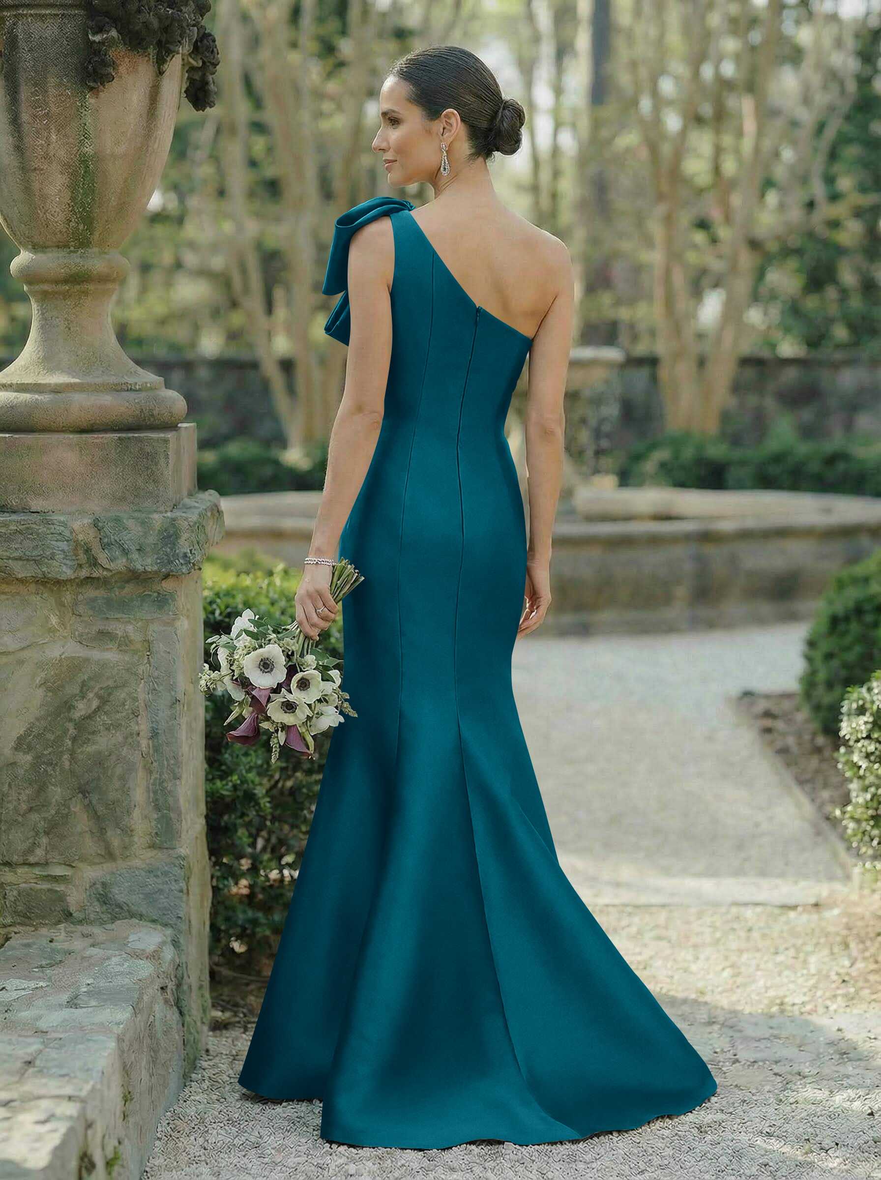 Trumpet/Mermaid One-Shoulder Sleeveless Satin Bridesmaid Dresses With Bow(s), product image 22