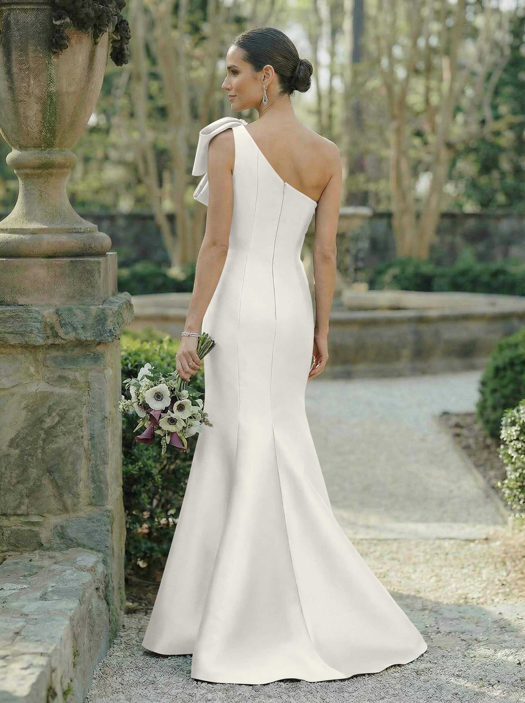 Trumpet/Mermaid One-Shoulder Sleeveless Satin Bridesmaid Dresses With Bow(s), product image 126