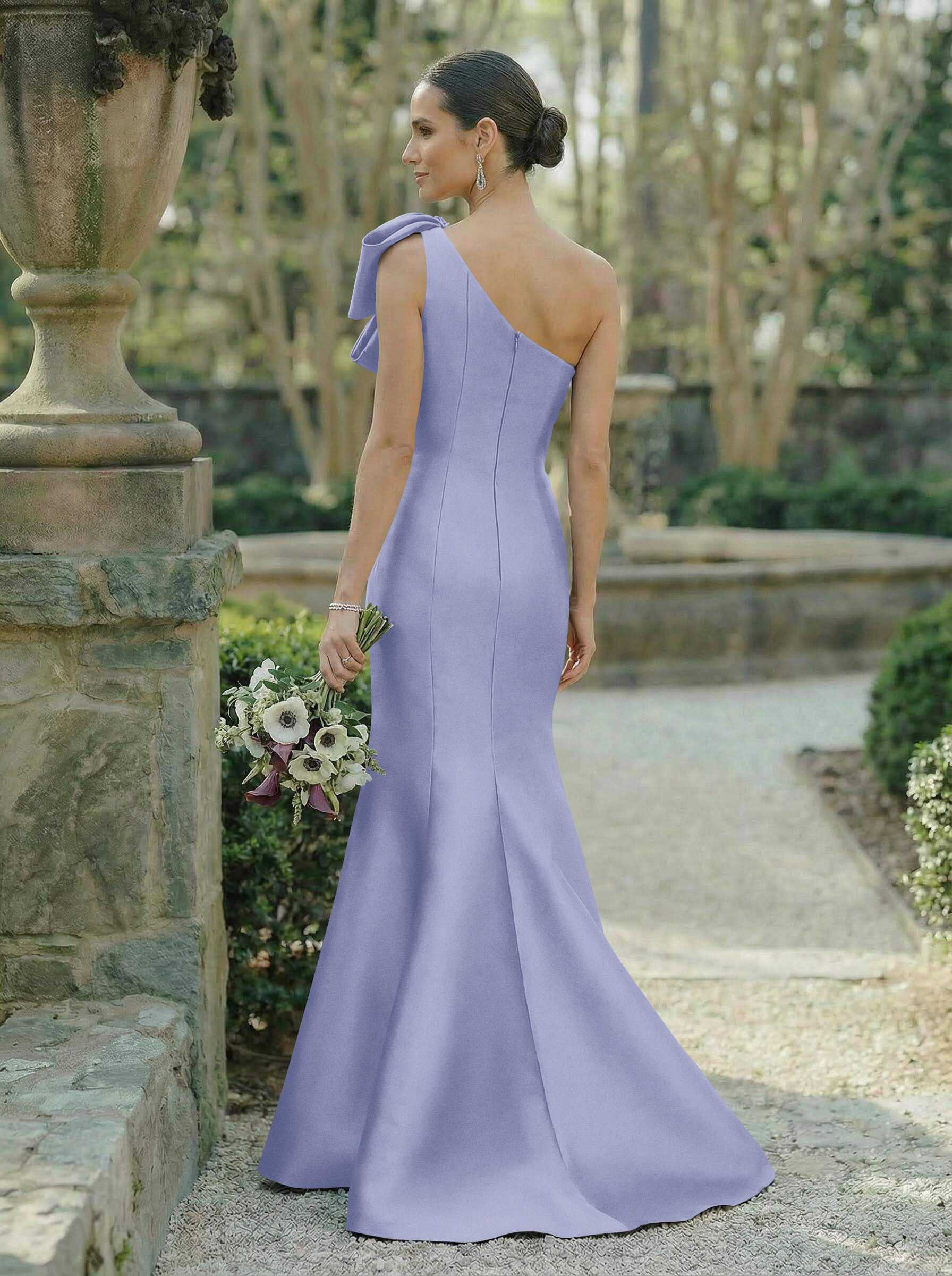 Trumpet/Mermaid One-Shoulder Sleeveless Satin Bridesmaid Dresses With Bow(s), product image 80