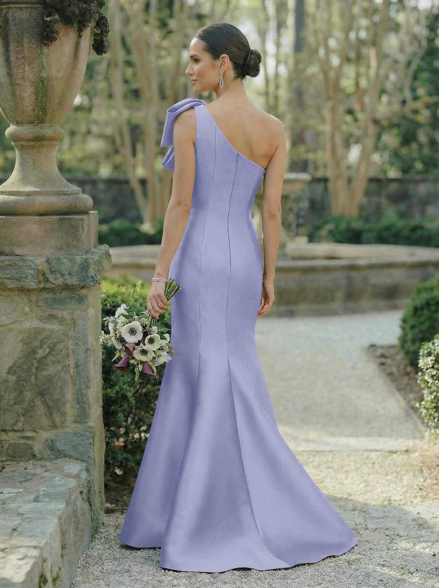 Trumpet/Mermaid One-Shoulder Sleeveless Satin Bridesmaid Dresses With Bow(s), product image 80