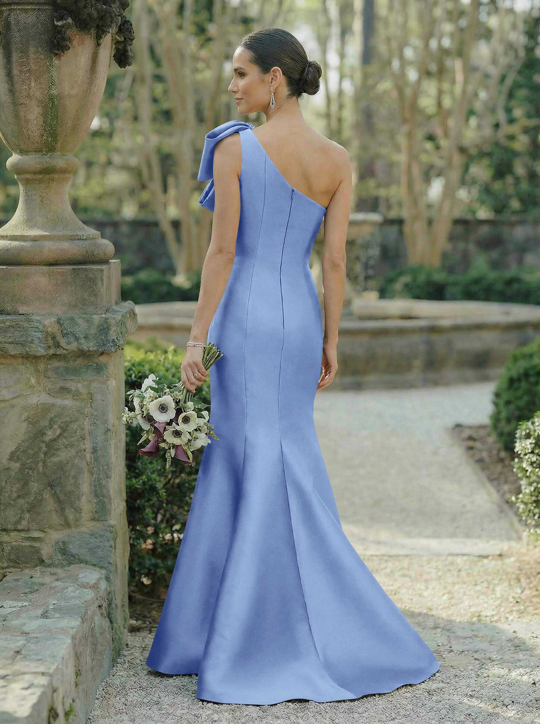 Trumpet/Mermaid One-Shoulder Sleeveless Satin Bridesmaid Dresses With Bow(s), product image 28