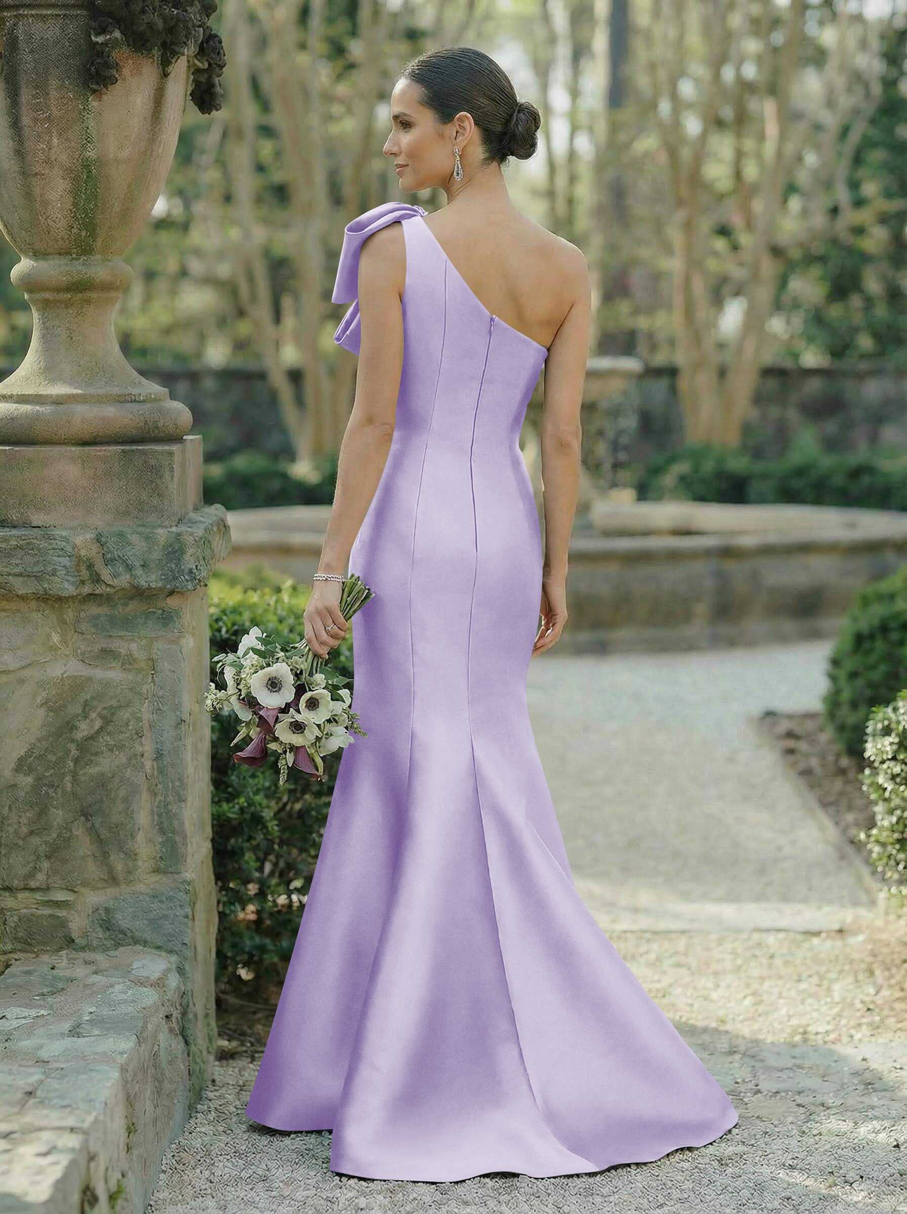 Trumpet/Mermaid One-Shoulder Sleeveless Satin Bridesmaid Dresses With Bow(s), product image 78