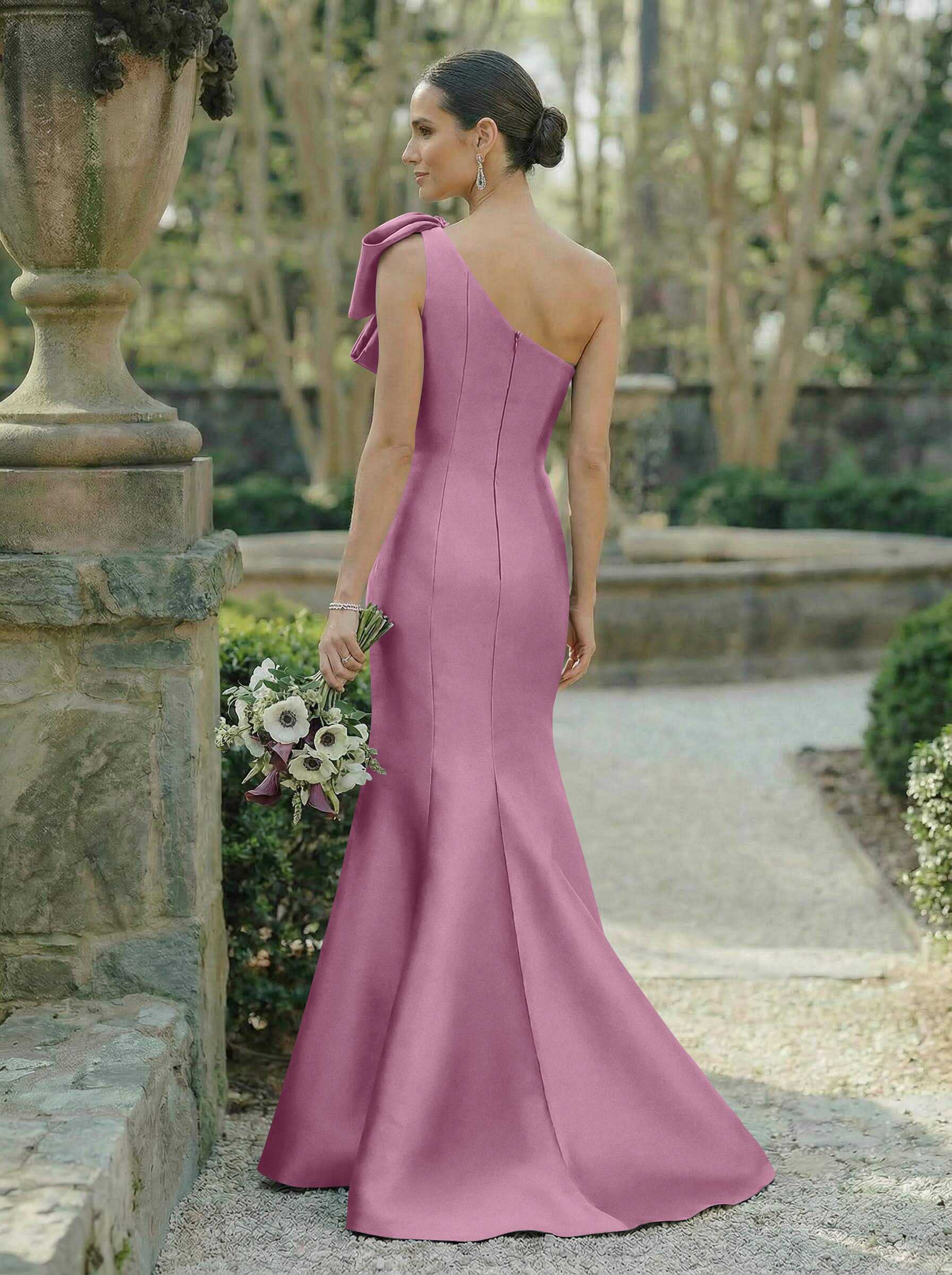 Trumpet/Mermaid One-Shoulder Sleeveless Satin Bridesmaid Dresses With Bow(s), product image 76