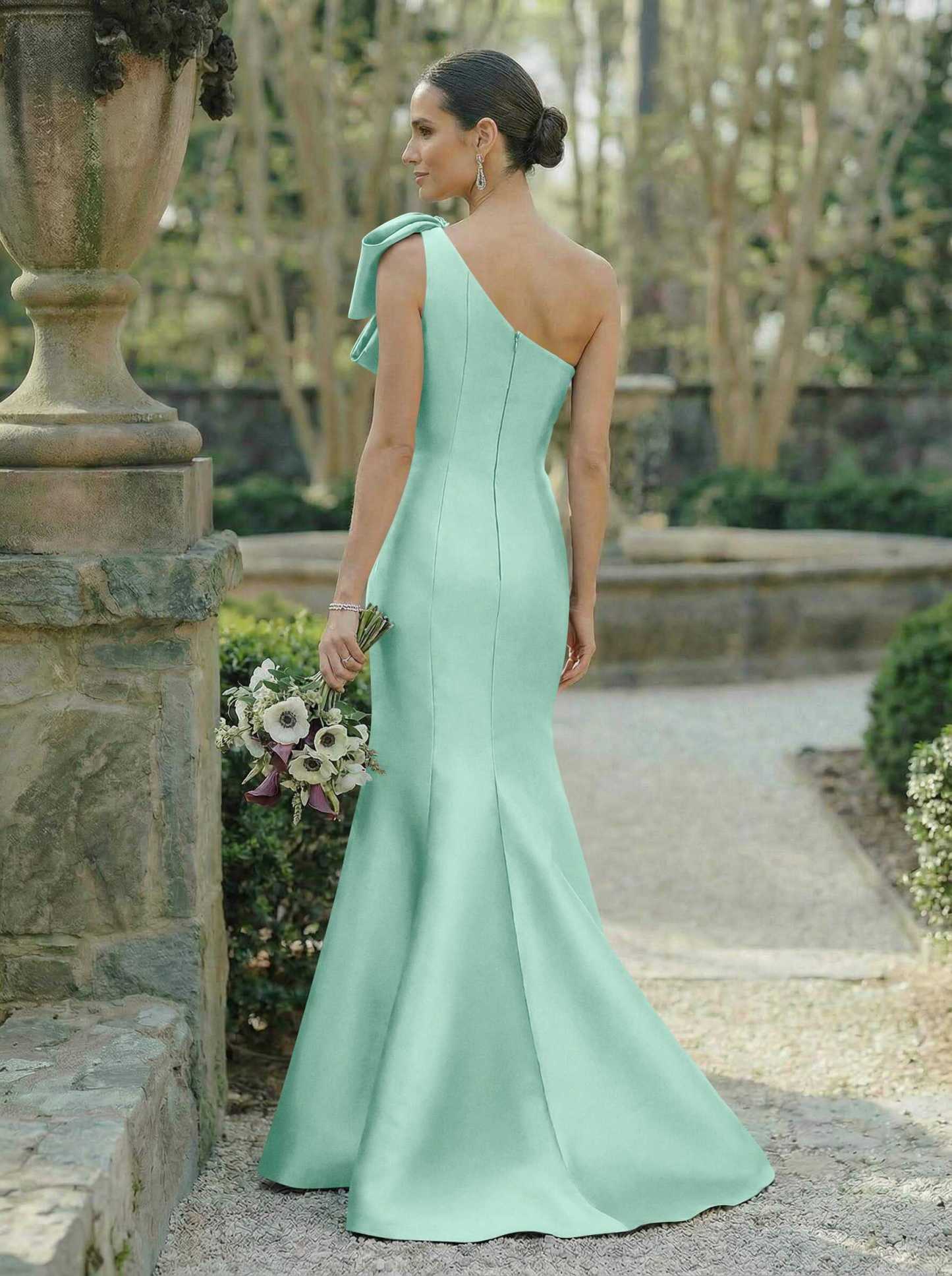 Trumpet/Mermaid One-Shoulder Sleeveless Satin Bridesmaid Dresses With Bow(s), product image 102