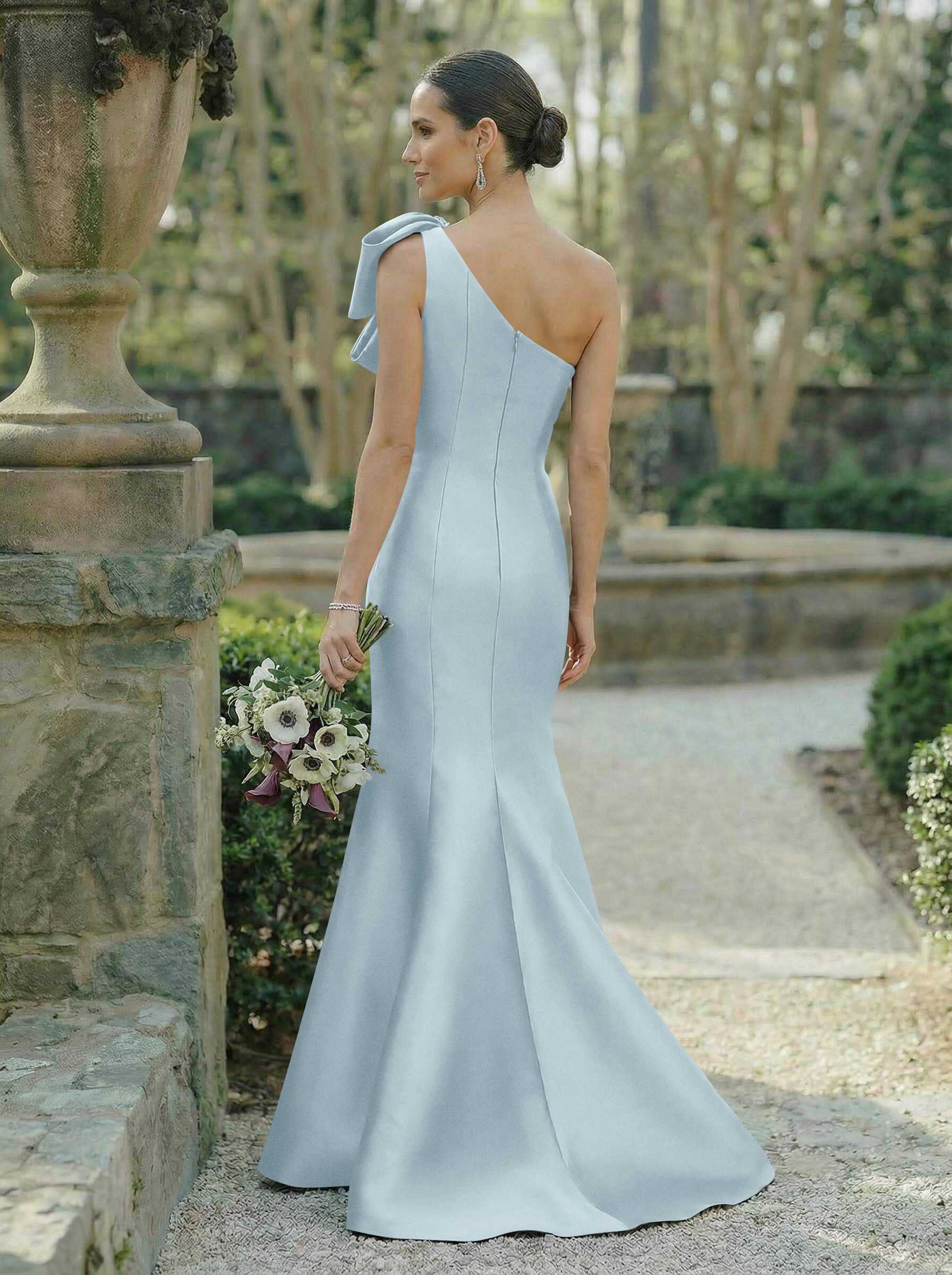 Trumpet/Mermaid One-Shoulder Sleeveless Satin Bridesmaid Dresses With Bow(s), product image 104