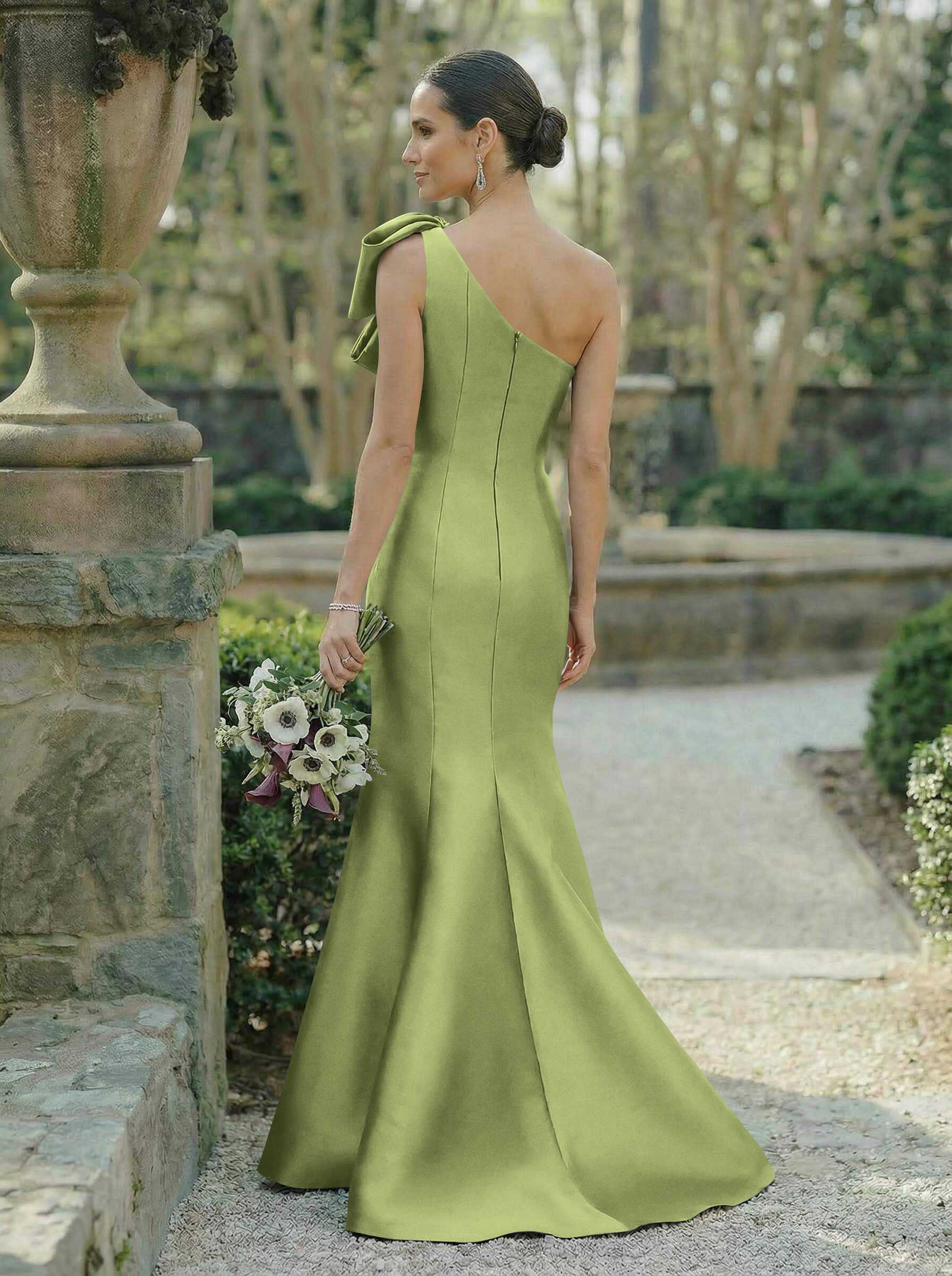 Trumpet/Mermaid One-Shoulder Sleeveless Satin Bridesmaid Dresses With Bow(s), product image 134