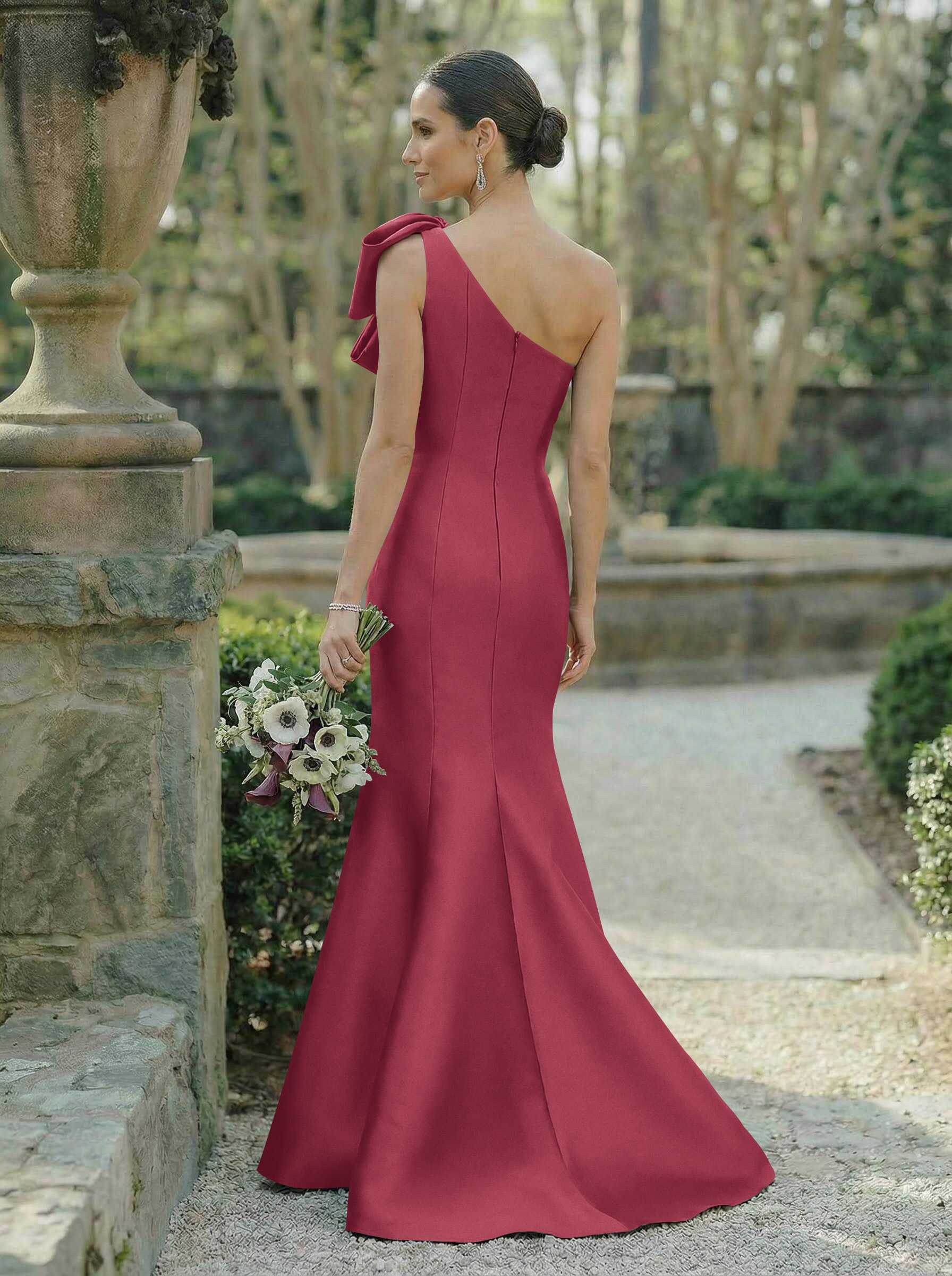 Trumpet/Mermaid One-Shoulder Sleeveless Satin Bridesmaid Dresses With Bow(s), product image 56